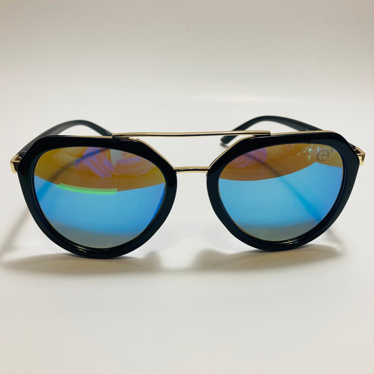 womens black blue and gold mirrored aviator sunglasses