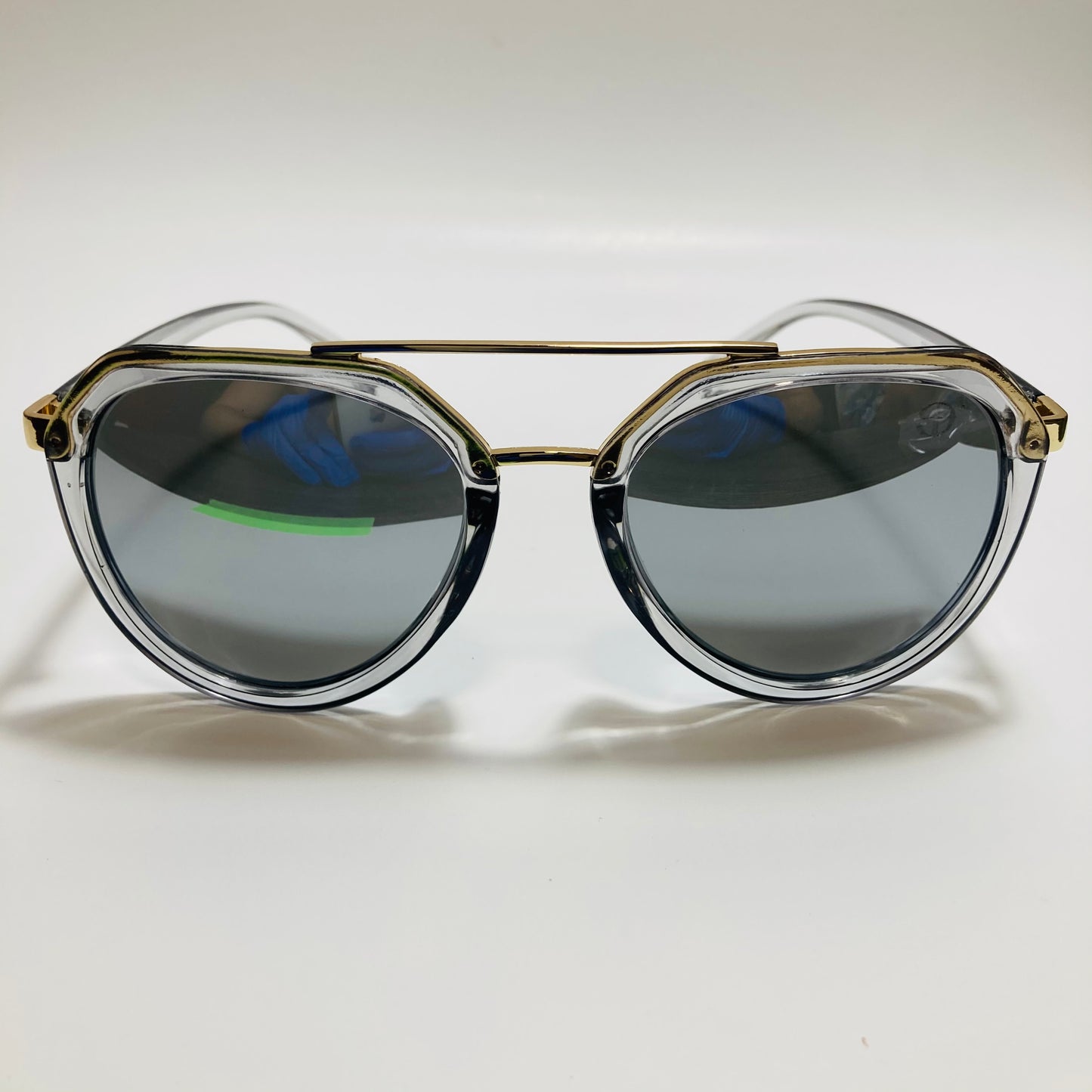 womens gray and gold mirrored aviator sunglasses