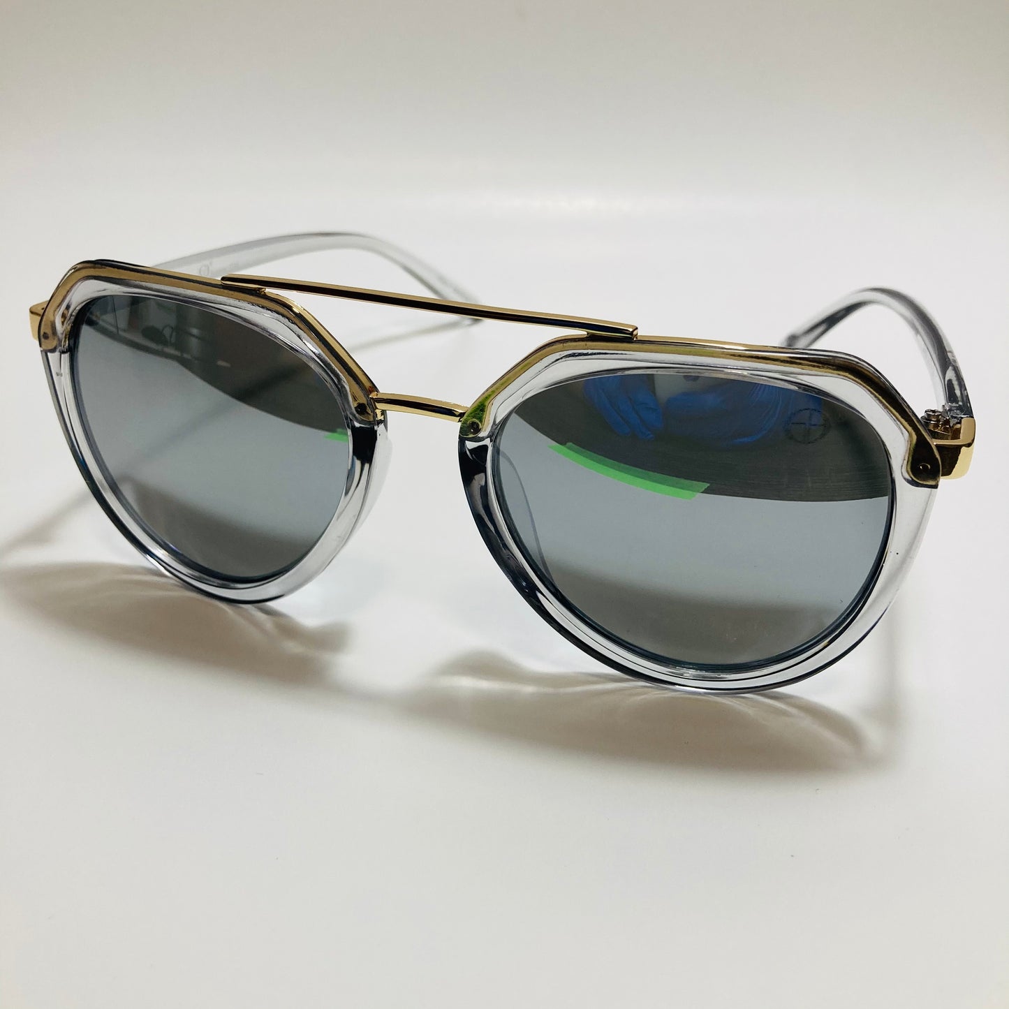 womens gray and gold mirrored aviator sunglasses