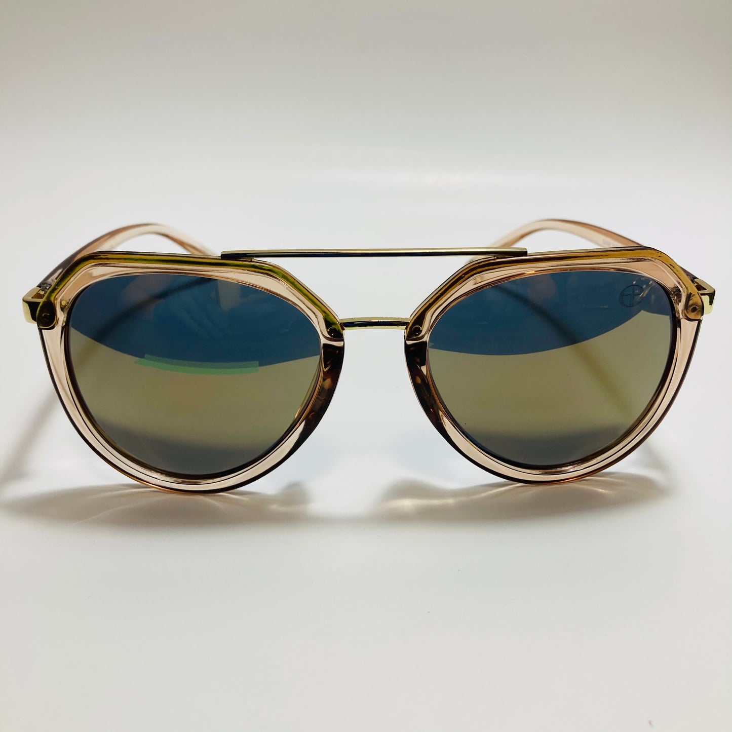 womens tan and gold mirrored aviator sunglasses