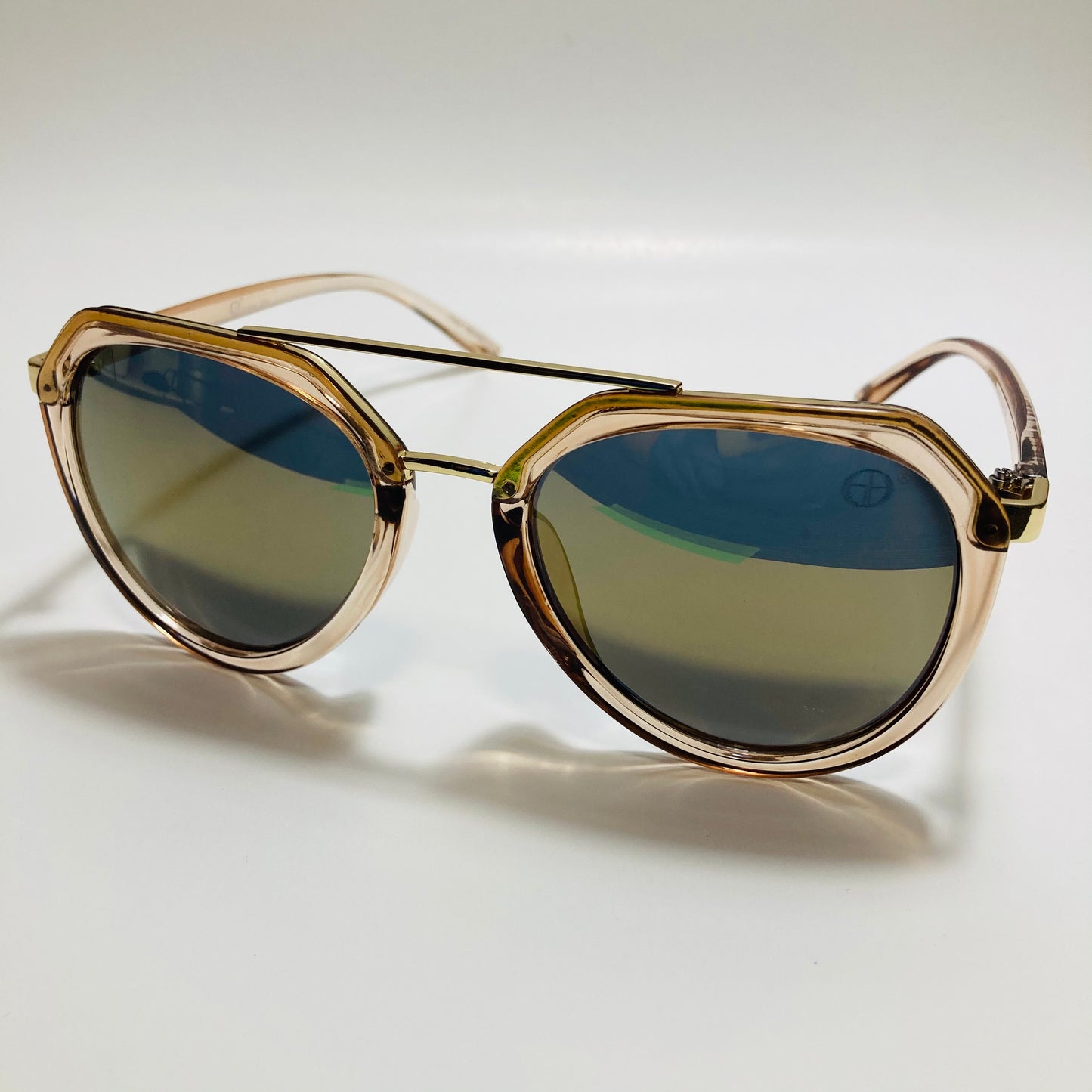 womens tan and gold mirrored aviator sunglasses