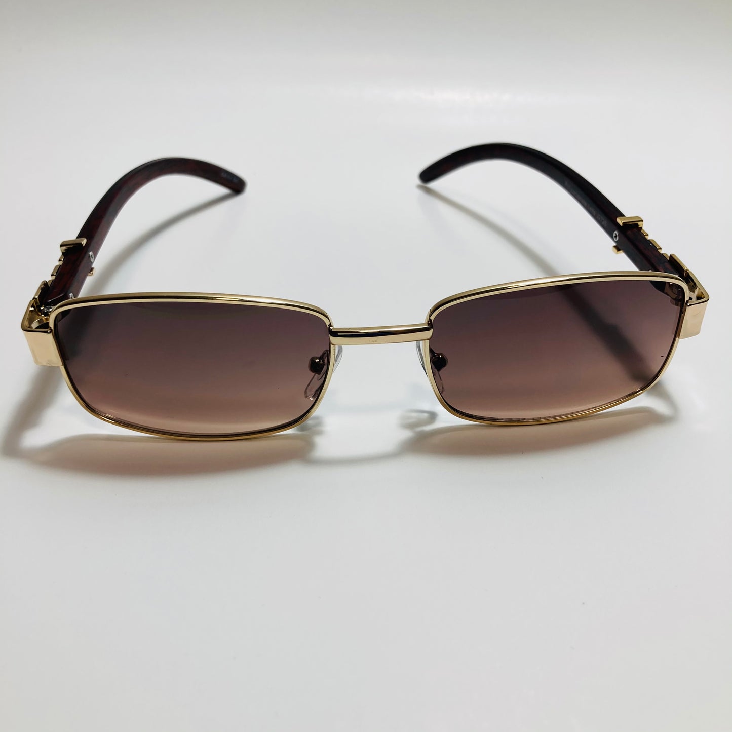 mens and womens gold square sunglasses with brown lenses