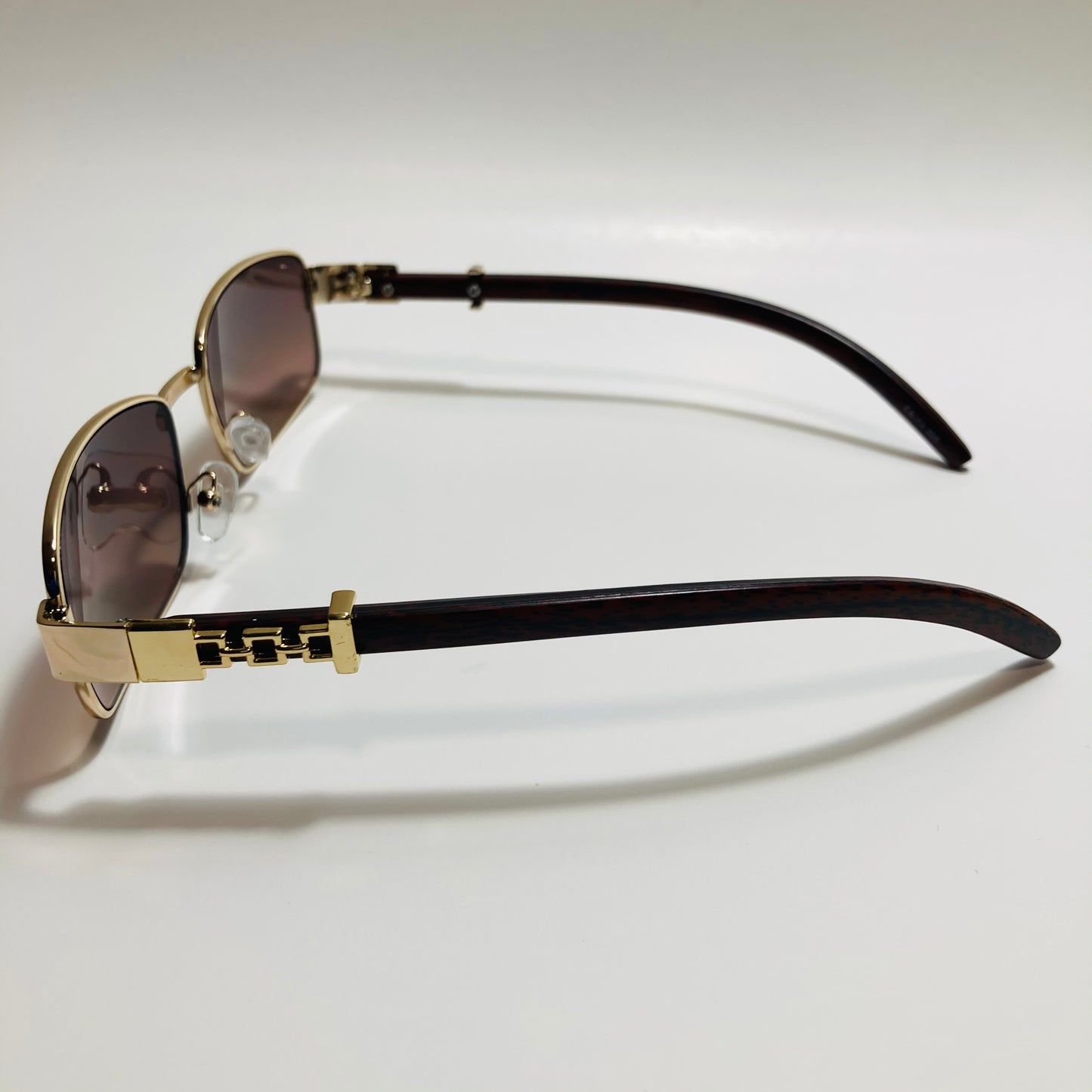 mens and womens gold square sunglasses with brown lenses
