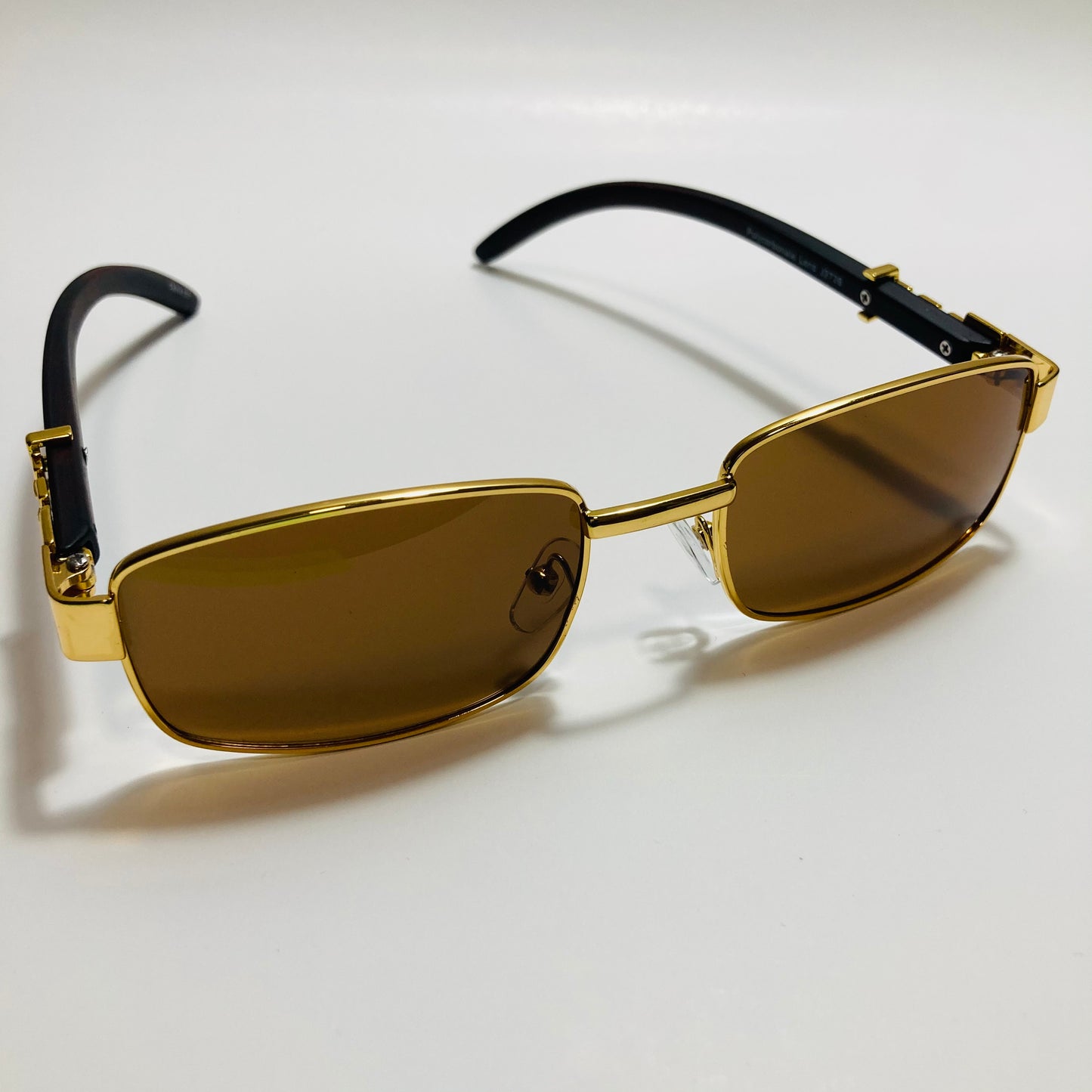 mens and womens gold square sunglasses with brown lenses