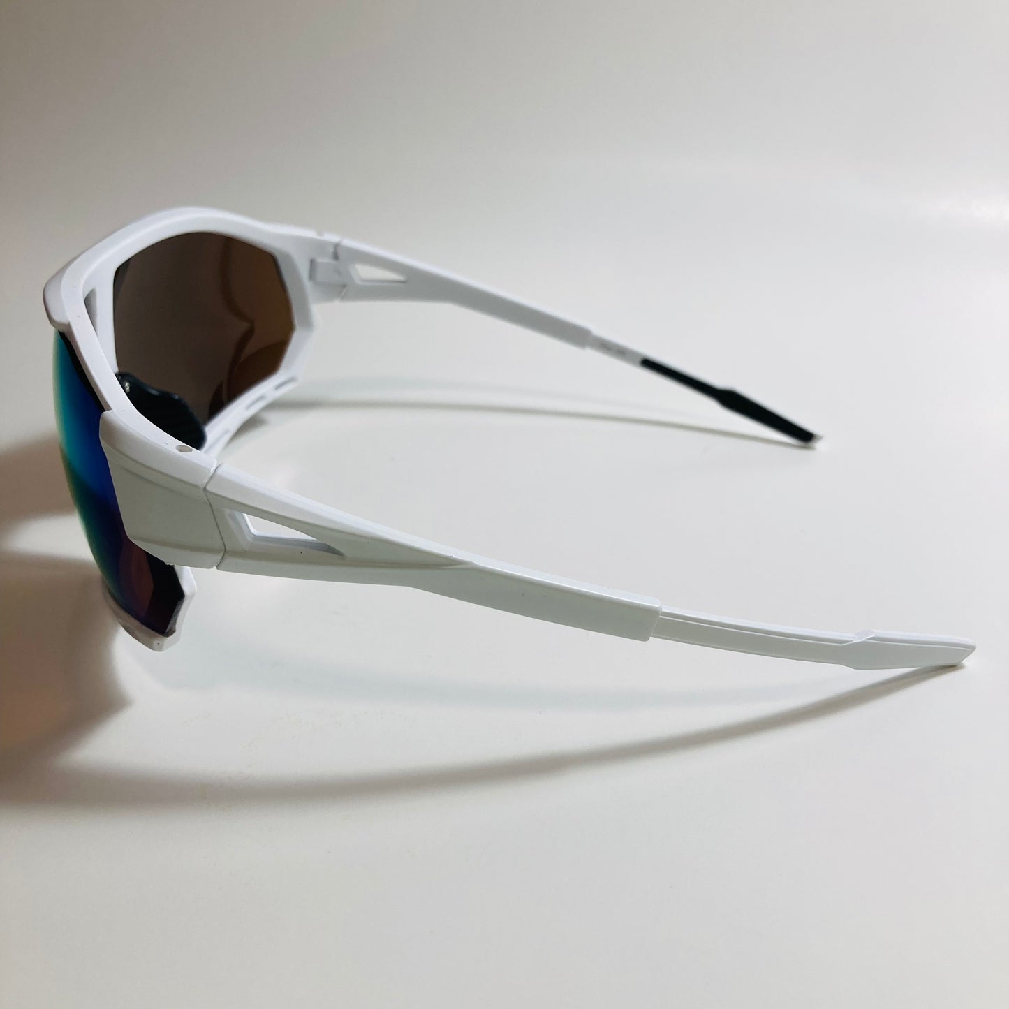 mens white oversize shield sunglasses with yellow mirror lenses