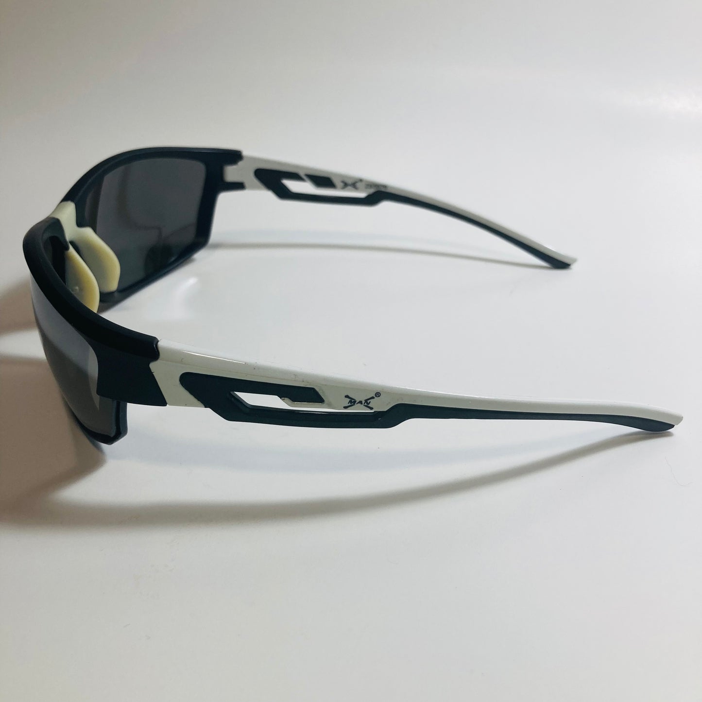 black and silver wrap around sunglasses