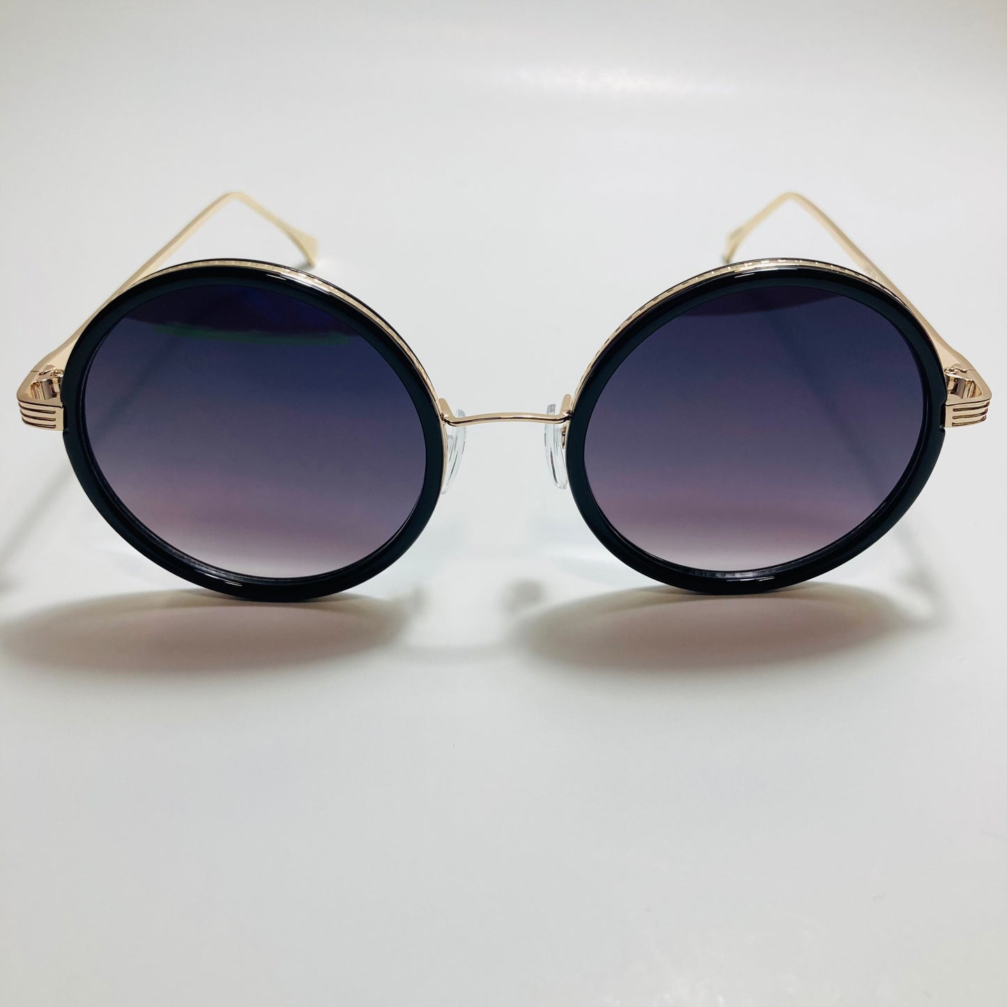 black and gold womens round sunglasses with mirror lenses