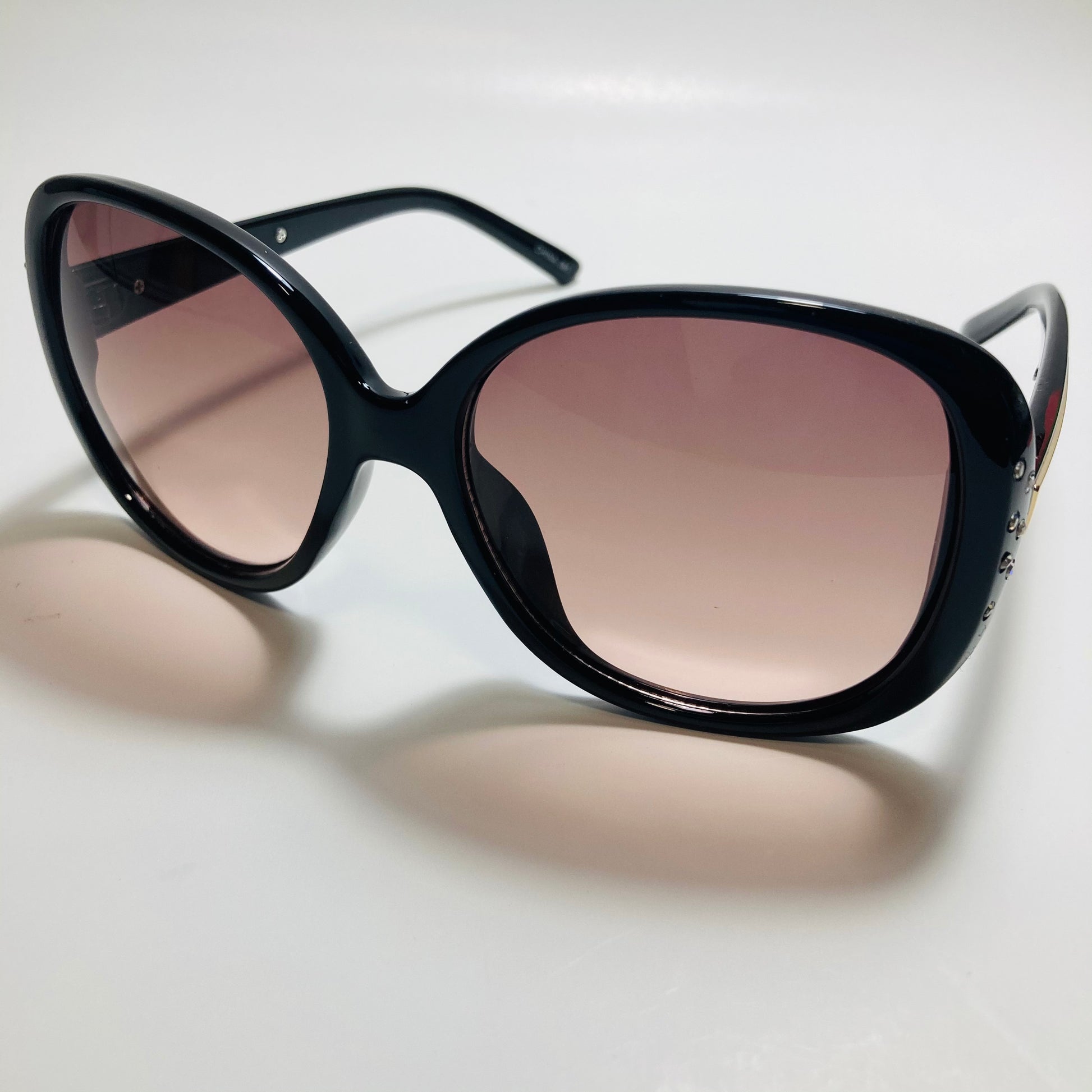 womens black and pink oversize rhinestone sunglasses