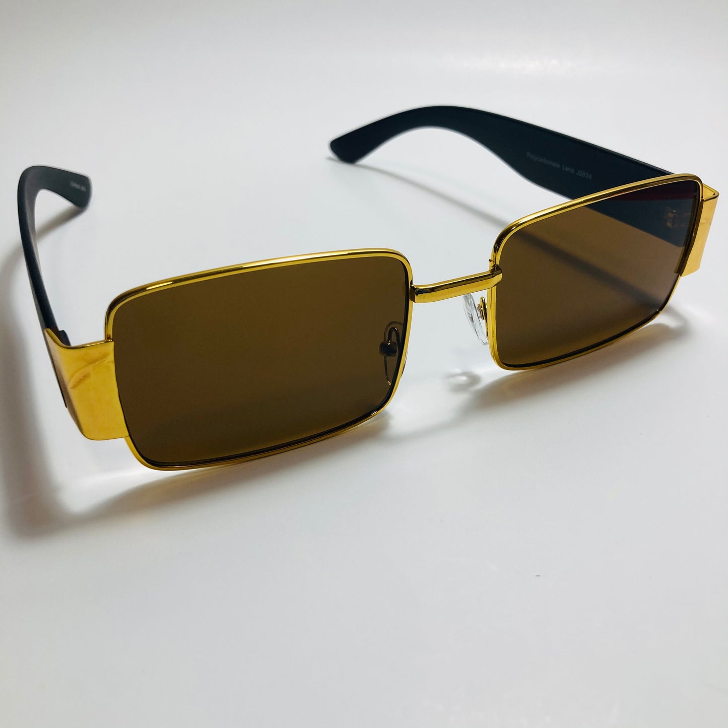 mens and womens brown and gold square sunglasses