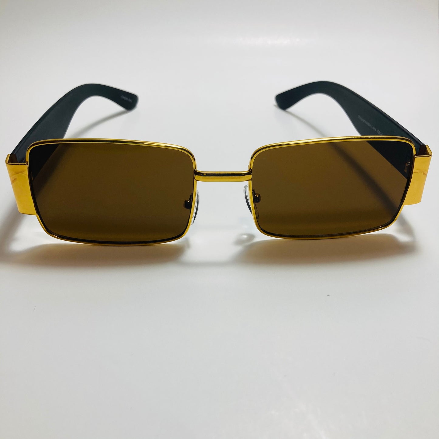 mens and womens brown and gold square sunglasses