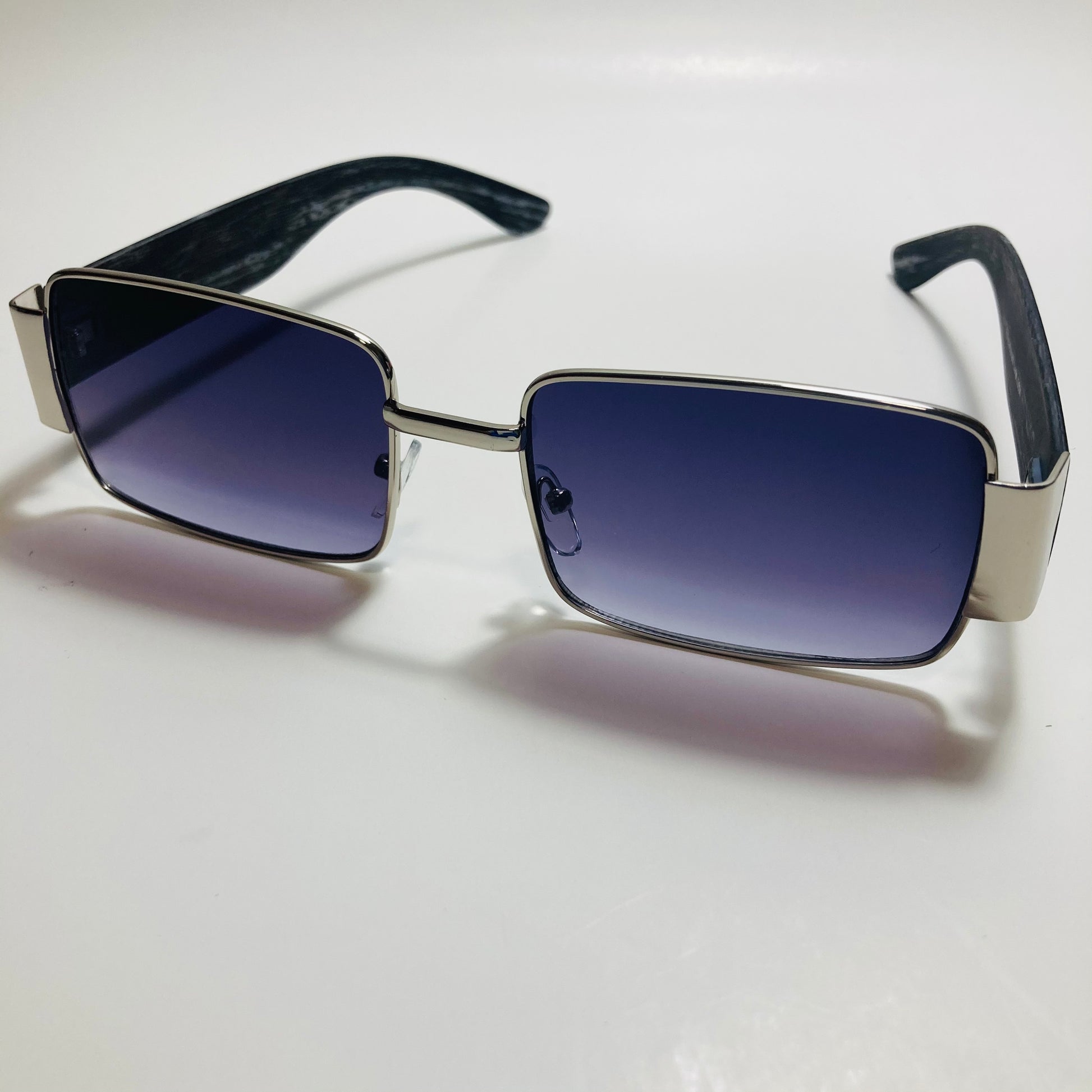 mens and womens black and silver square sunglasses