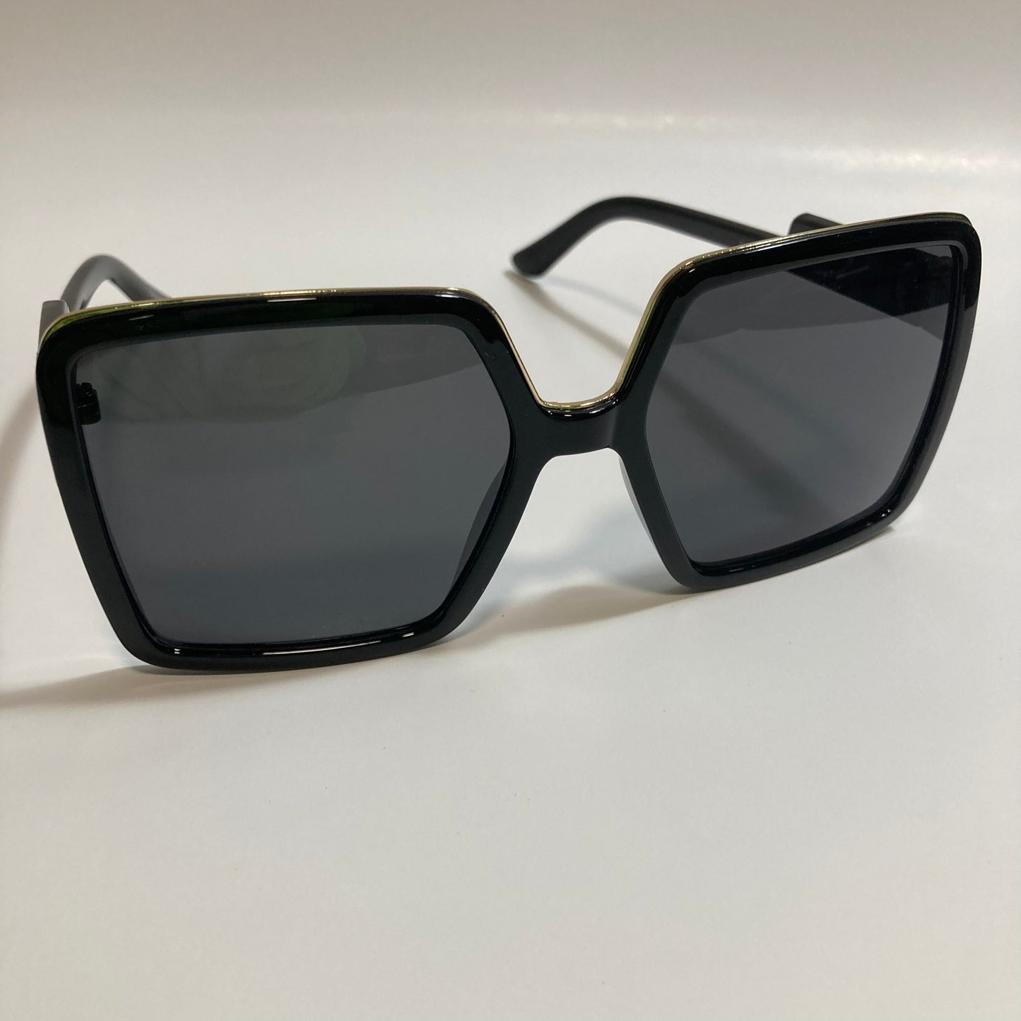 womens black square oversize sunglasses with gold accent