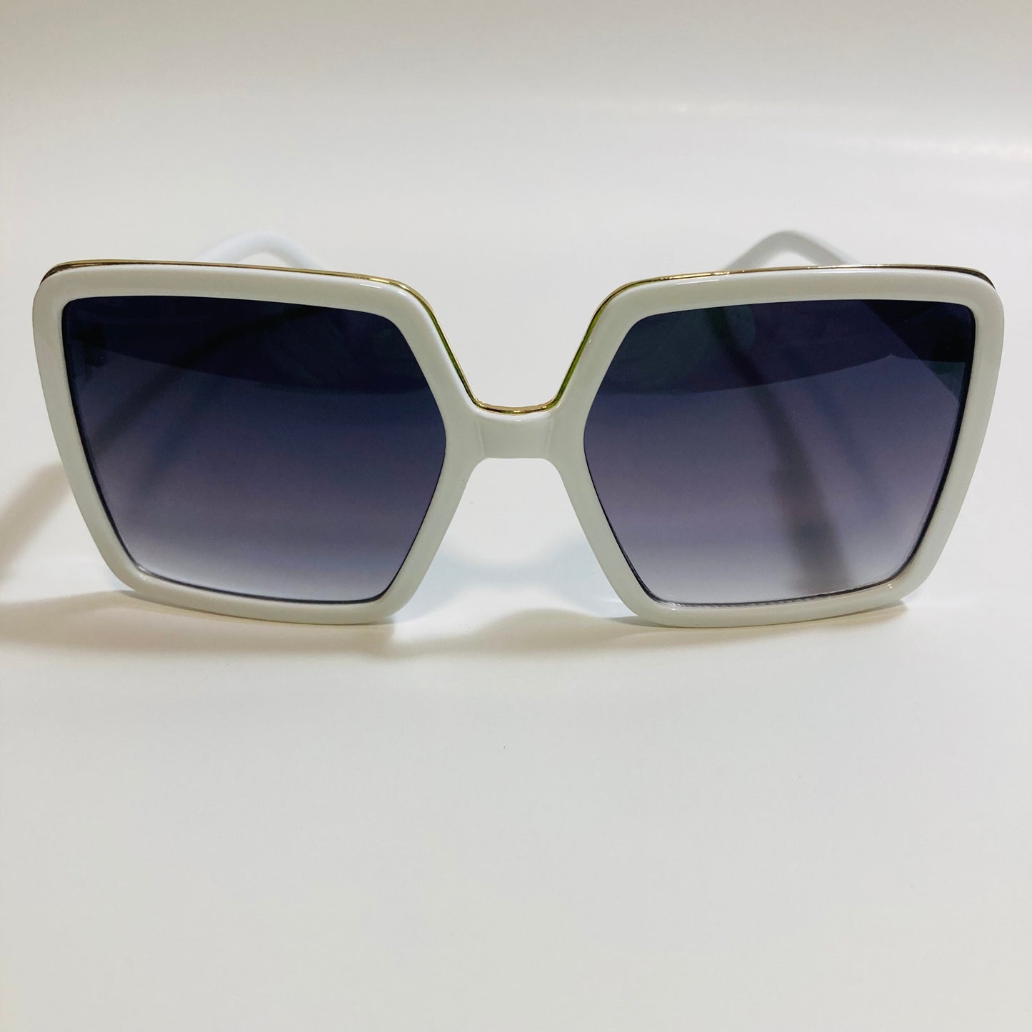 womens white and black square oversize sunglasses with gold accent