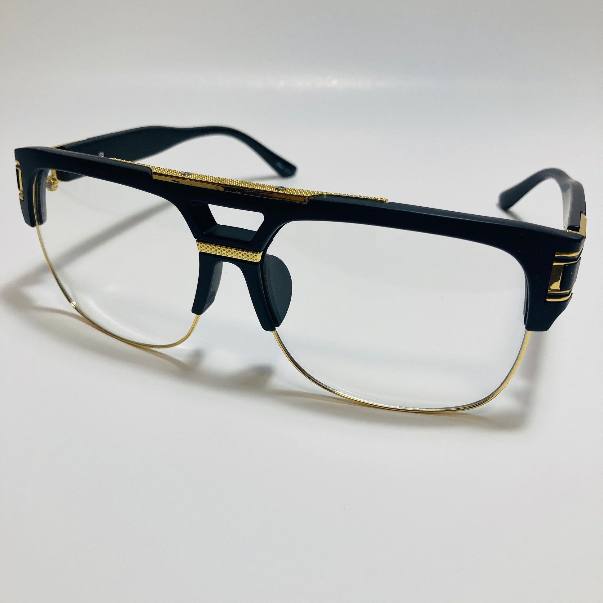 matte black and gold glasses