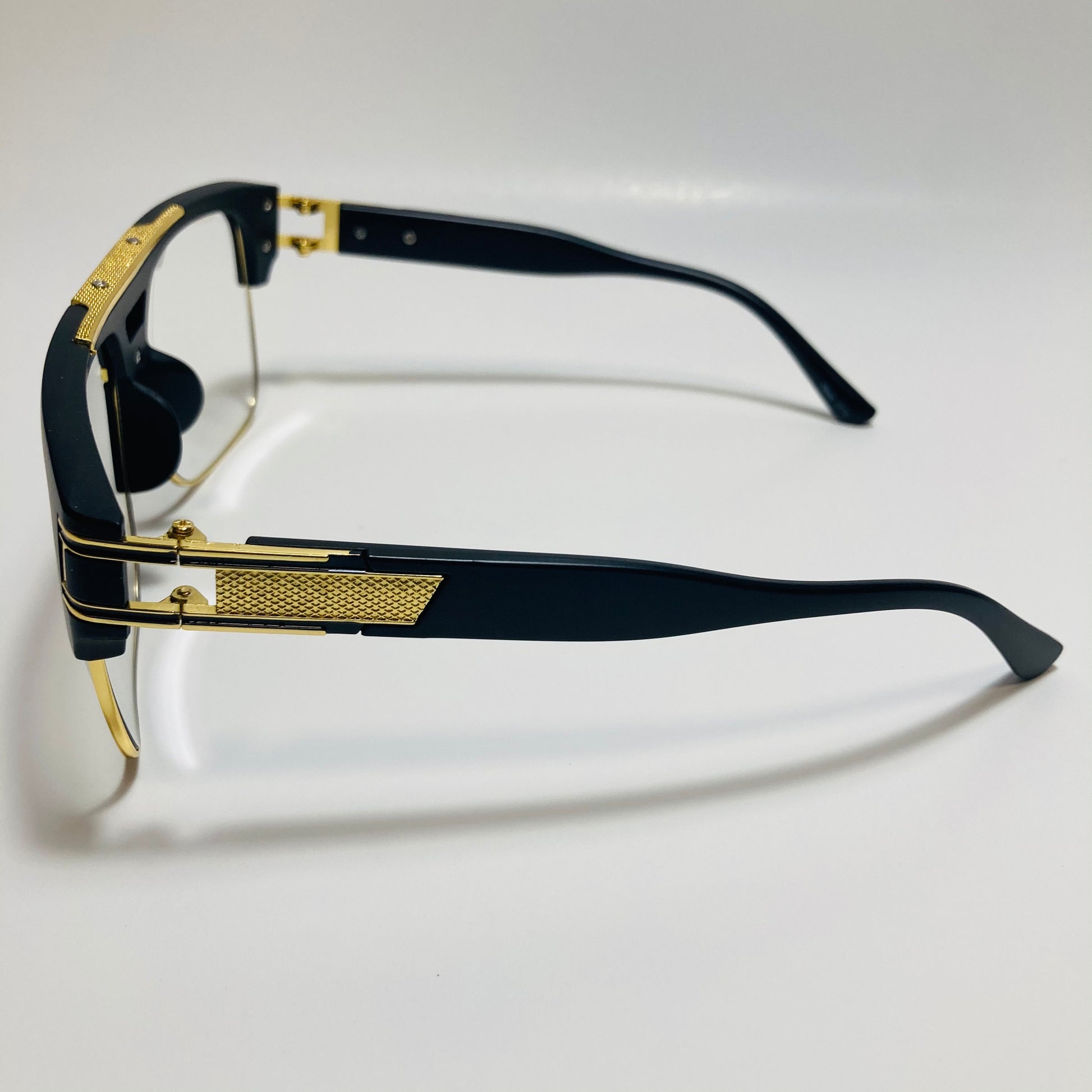 matte black and gold glasses