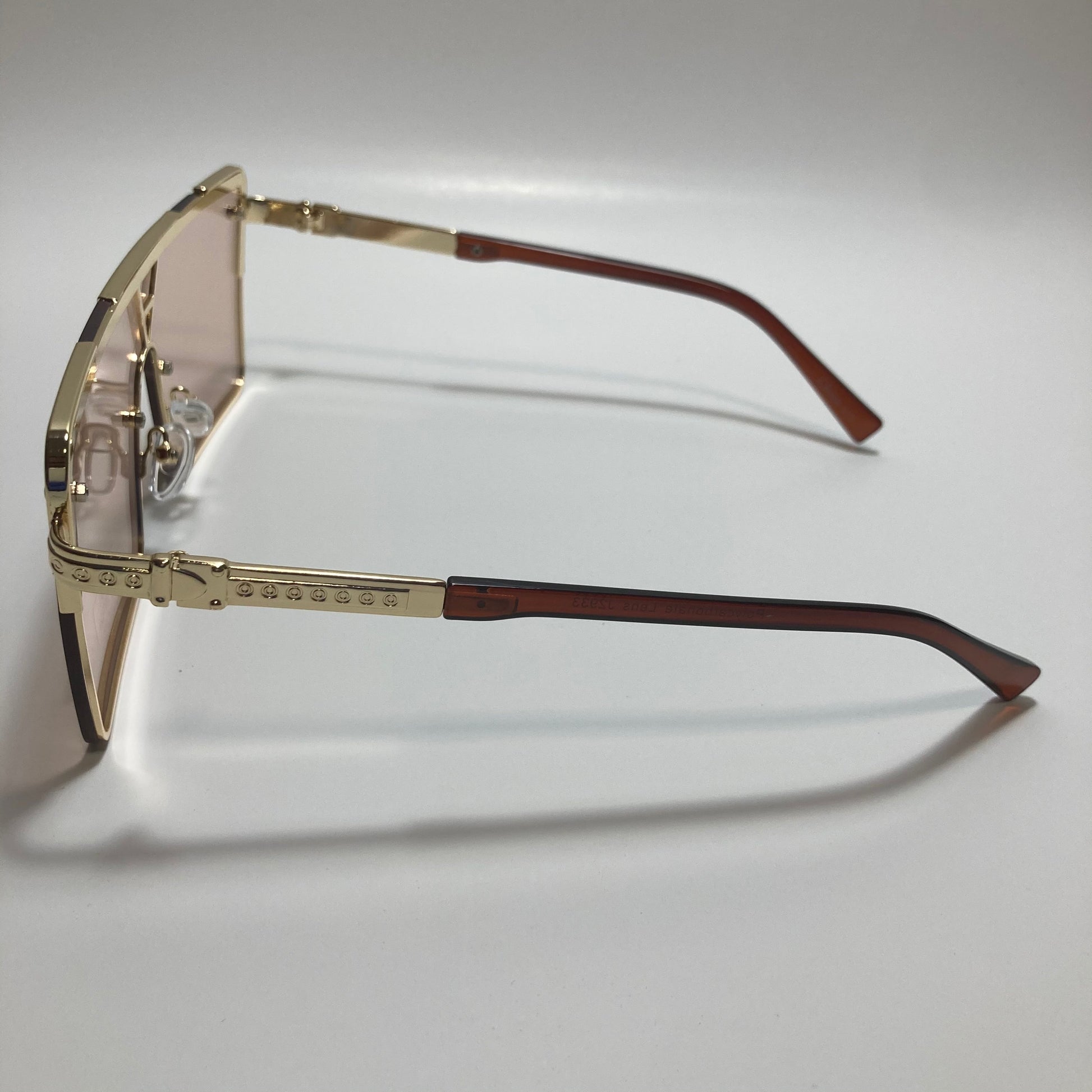 womens gold square oversize sunglasses with pink lenses