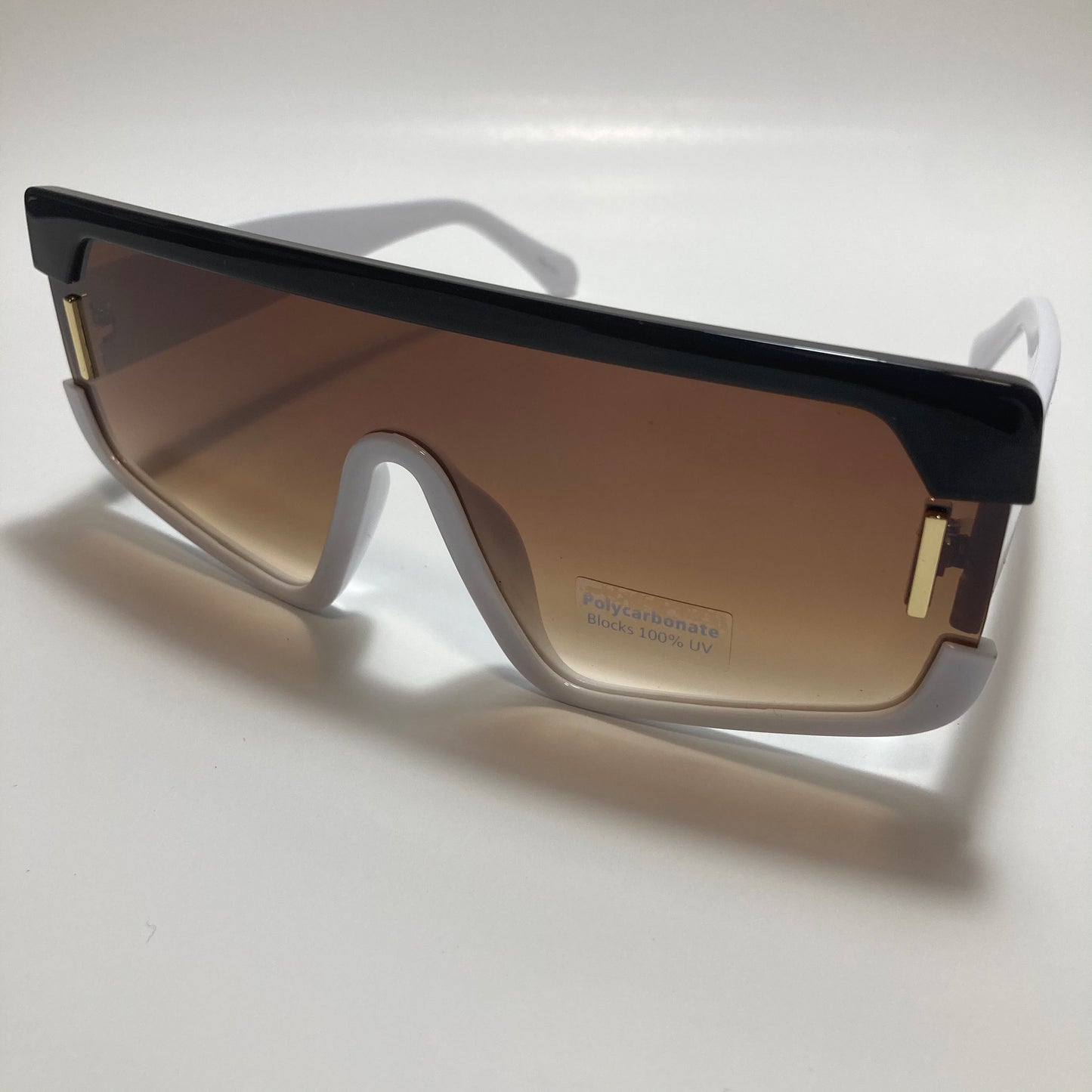 mens and womens brown and white futuristic square sunglasses