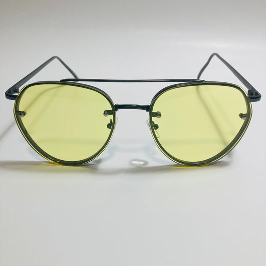 Womens and Mens Black Aviator sunglasses with yellow lenses