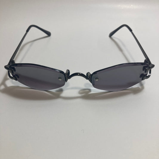 mens and womens black small rimless sunglasses