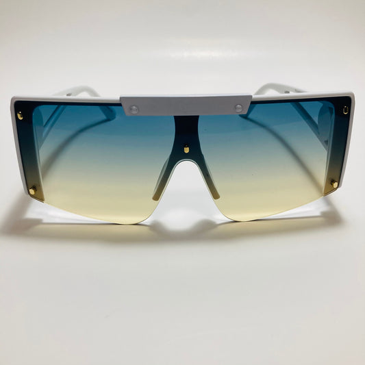 womens white blue and yellow oversize shield sunglasses