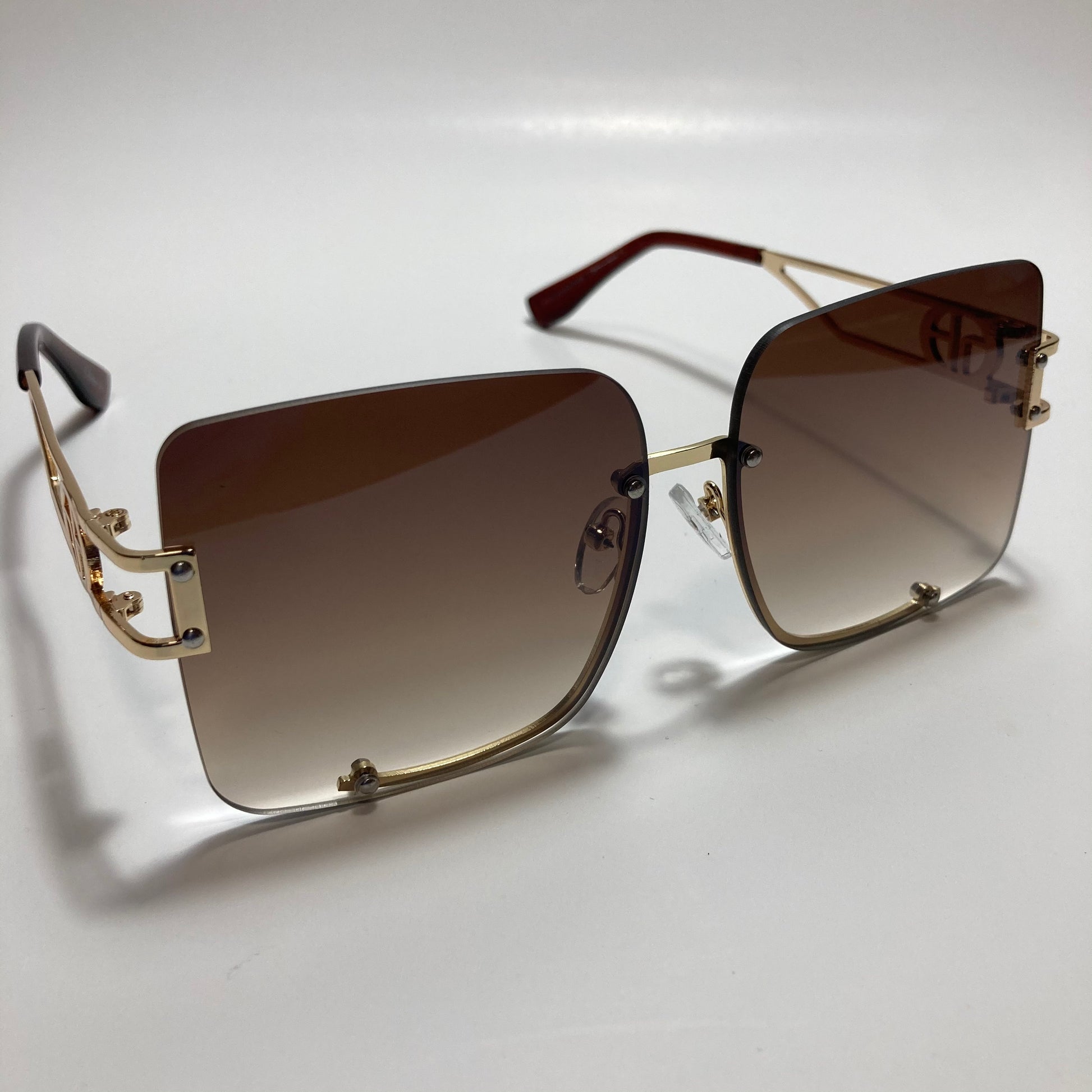 womens oversize square brown rimless sunglasses