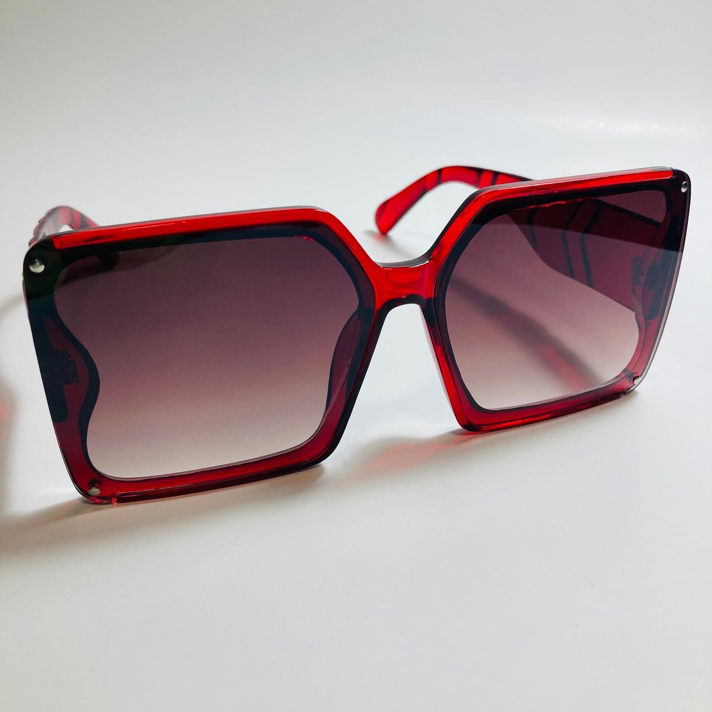 womens red and gray square oversize sunglasses