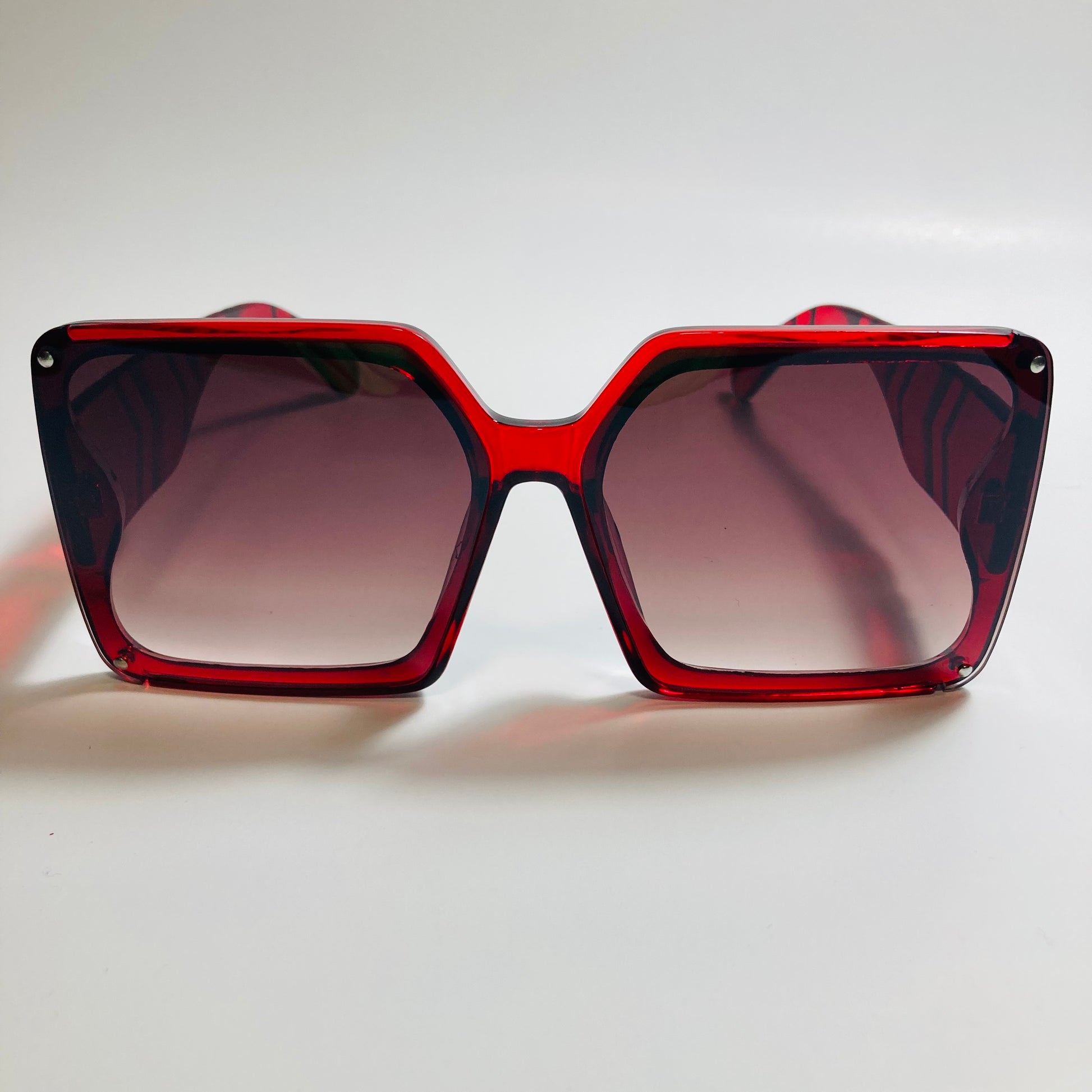 womens red and gray square oversize sunglasses