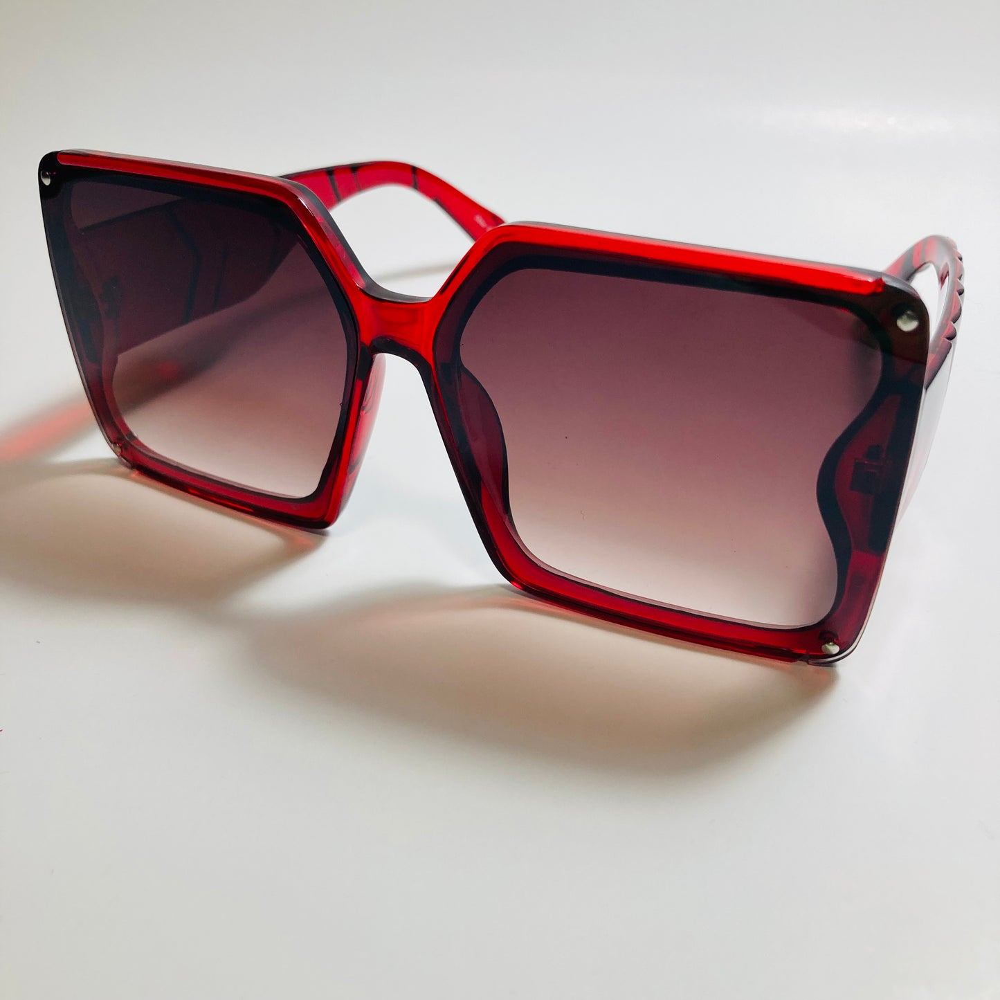 womens red and gray square oversize sunglasses