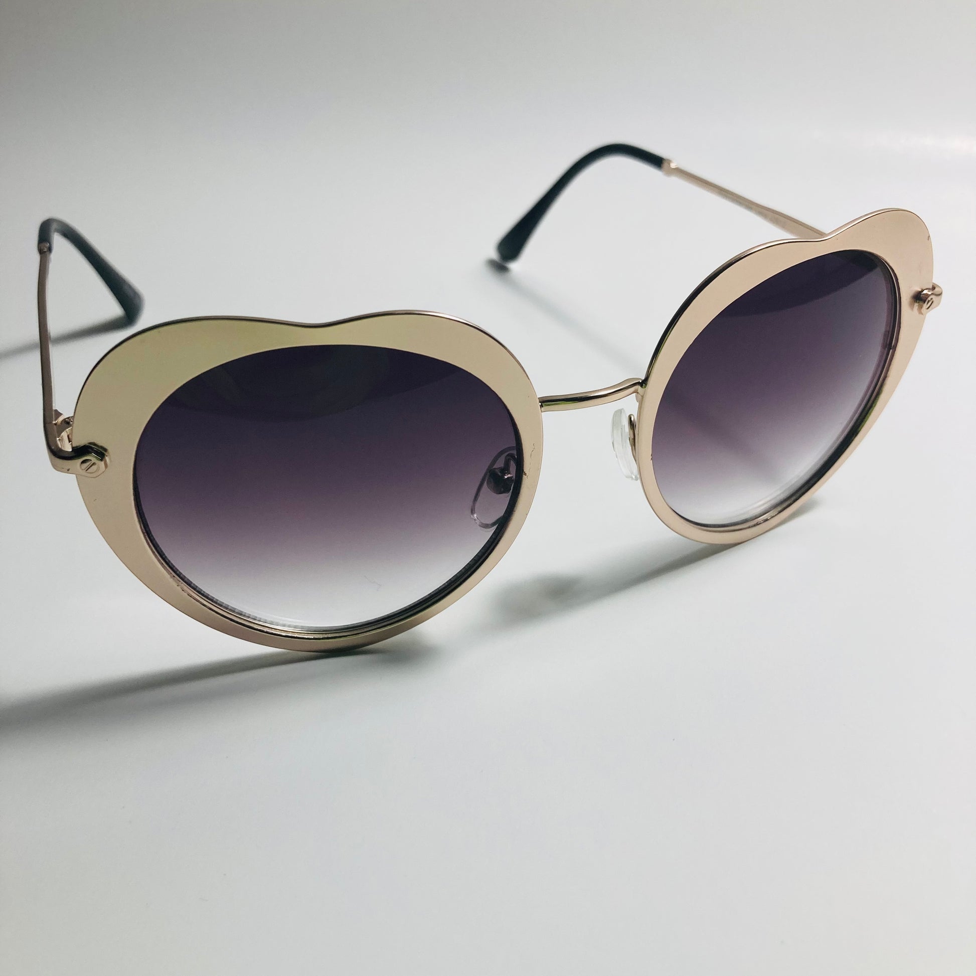 womens black and gold heart shape sunglasses