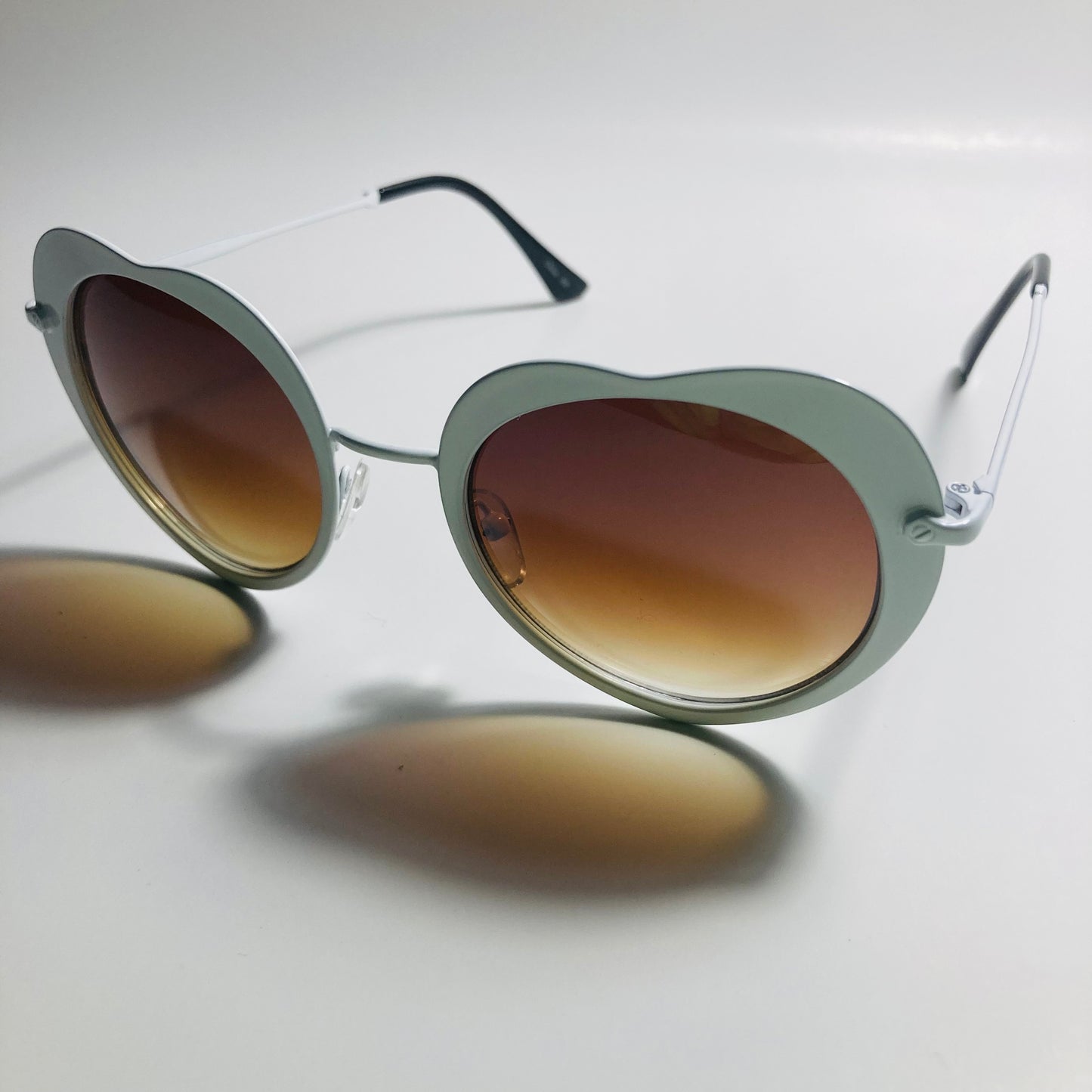 womens brown and white heart shape sunglasses