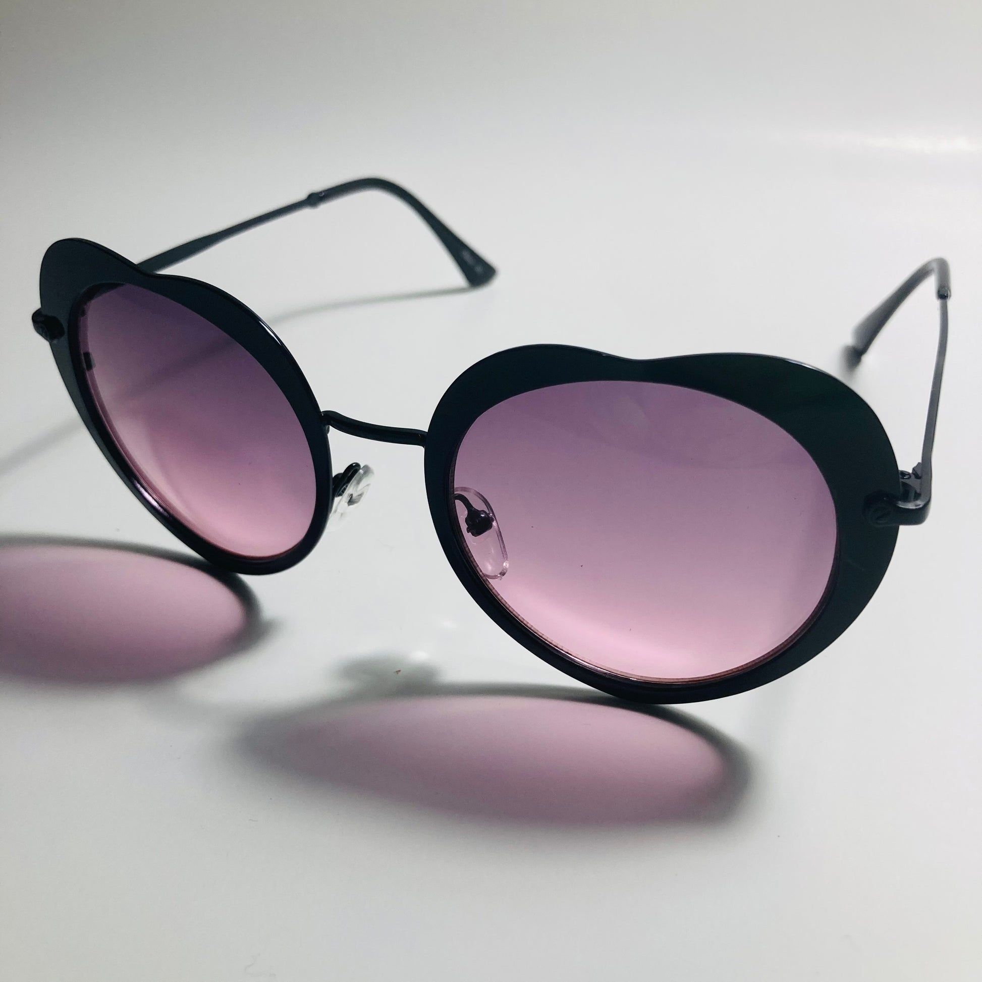 womens black and pink heart shape sunglasses