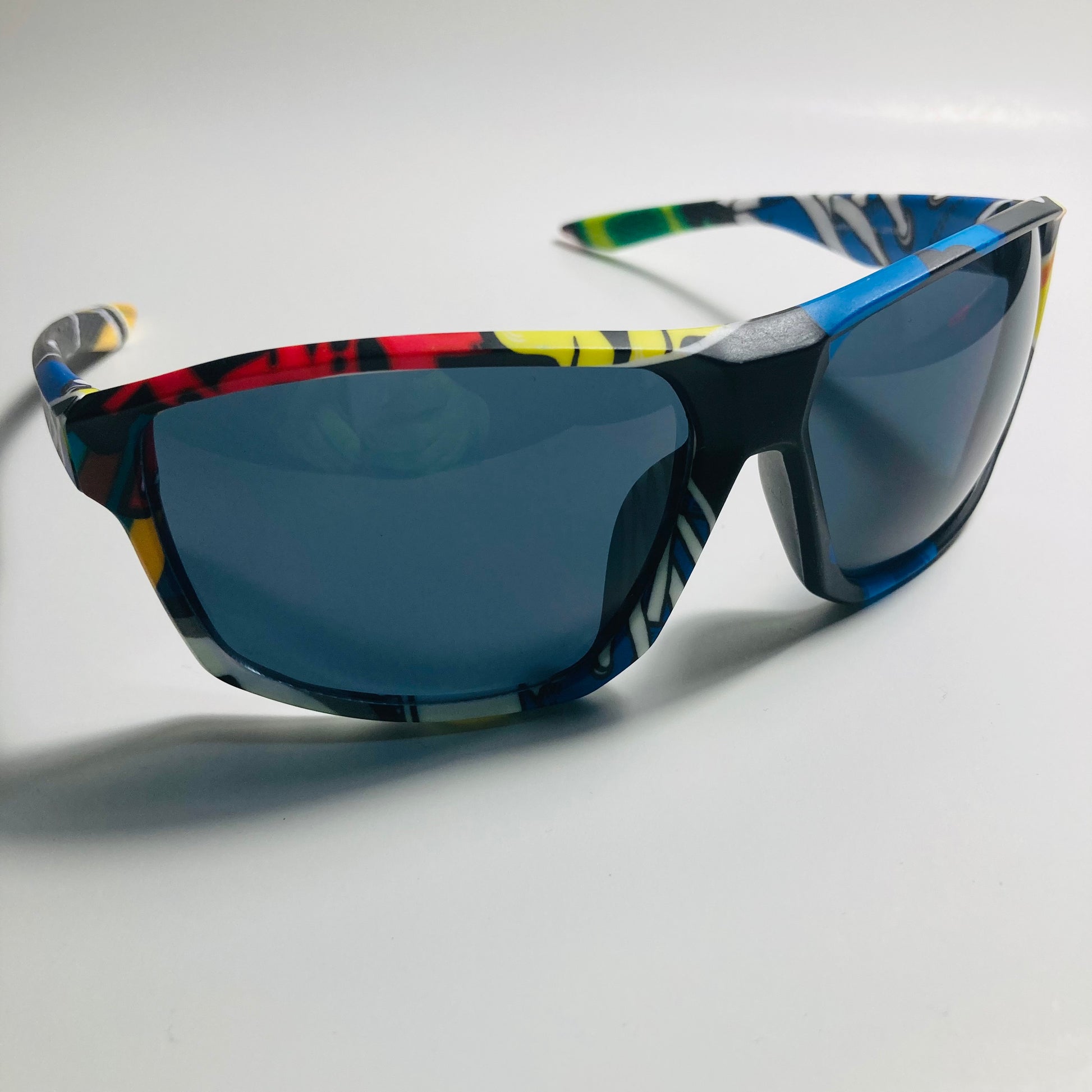 mens comic and black wrap around sunglasses
