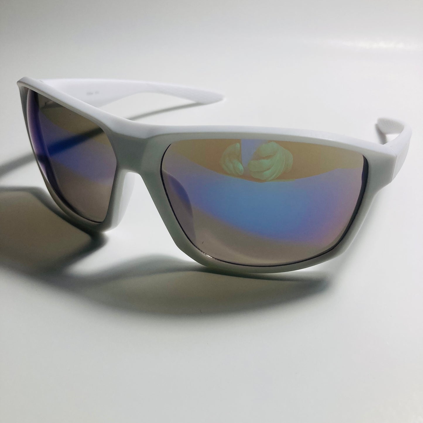 mens white and blue wrap around sunglasses