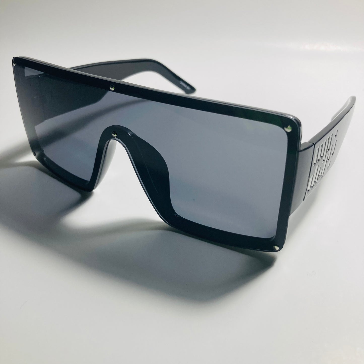womens black oversize shield sunglasses with rhinestones