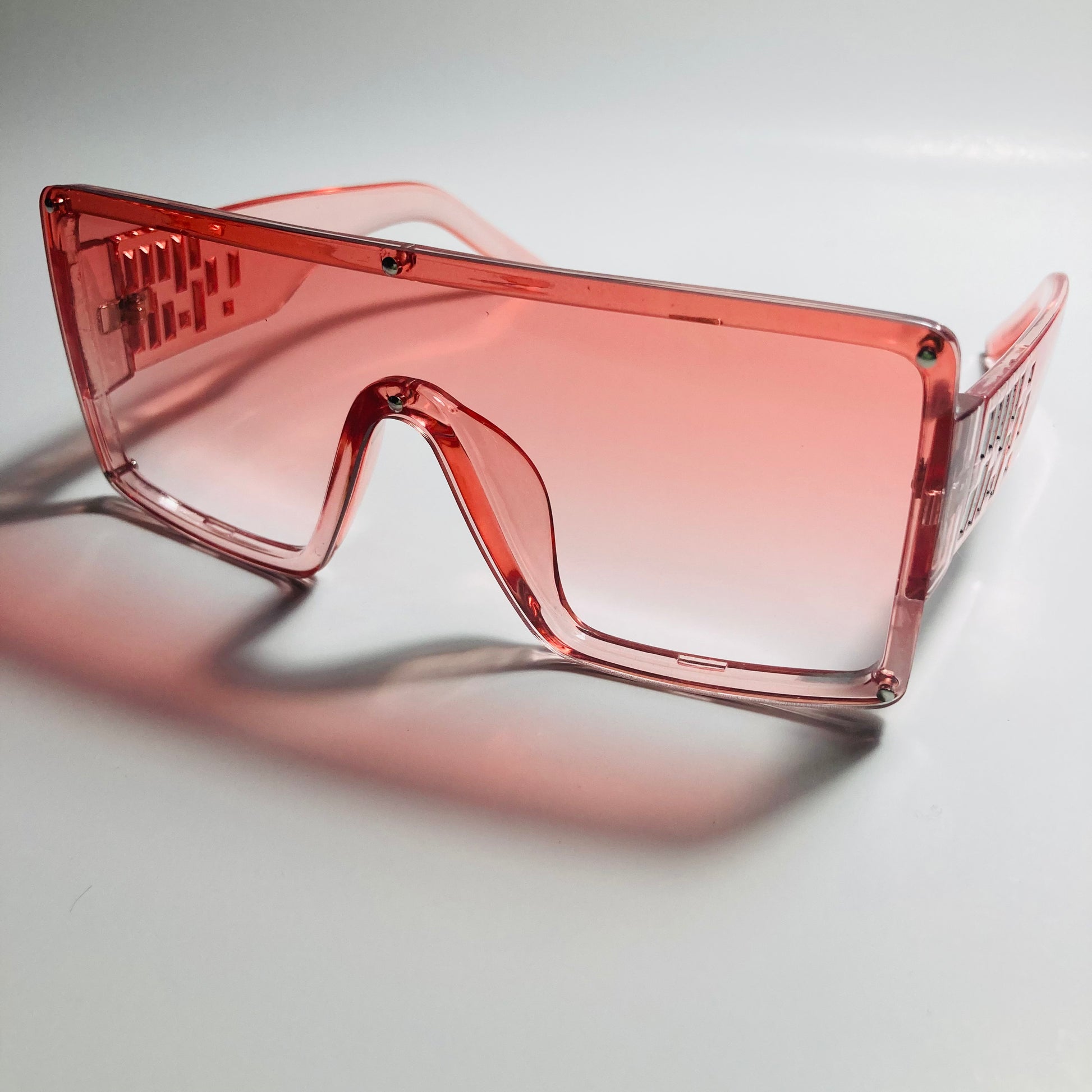 womens pink oversize shield sunglasses with rhinestones