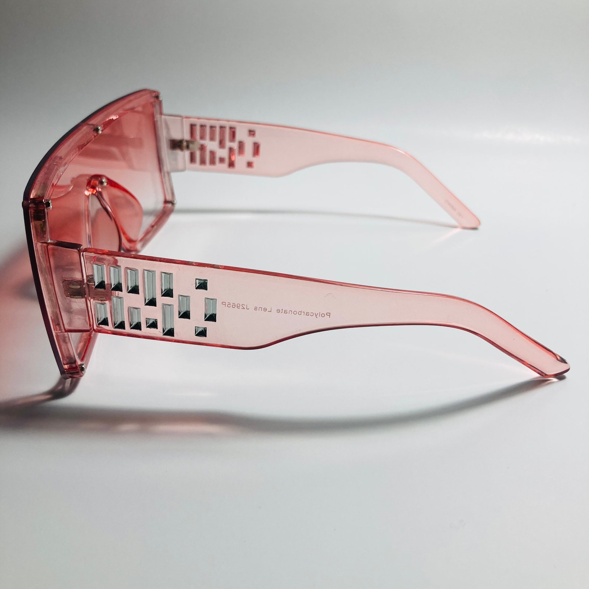 womens pink oversize shield sunglasses with rhinestones
