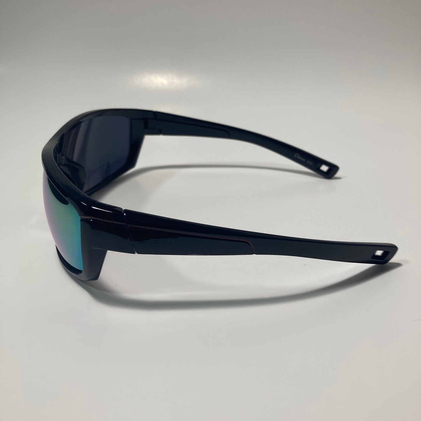 mens black and yellow mirrored wrap around sunglasses
