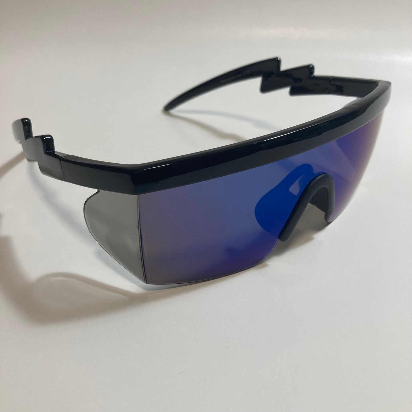 mens black and blue mirrored sport sunglasses