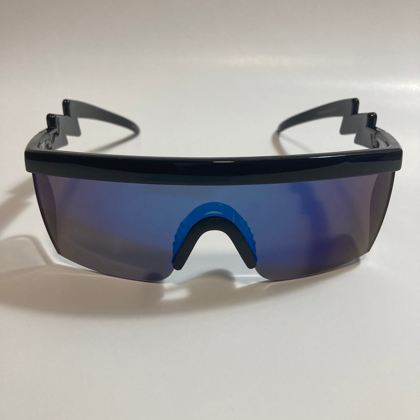 mens black and blue mirrored sport sunglasses