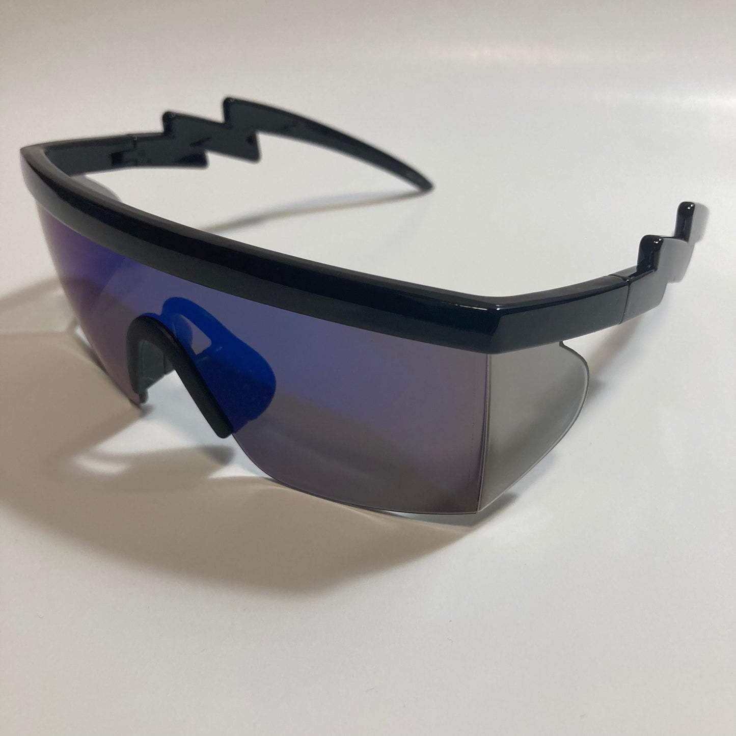 mens black and blue mirrored sport sunglasses