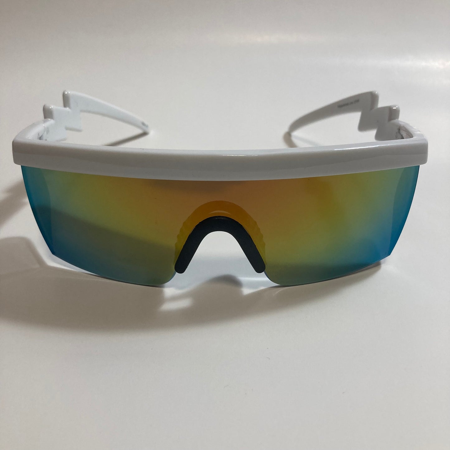 mens white and green mirrored sport sunglasses