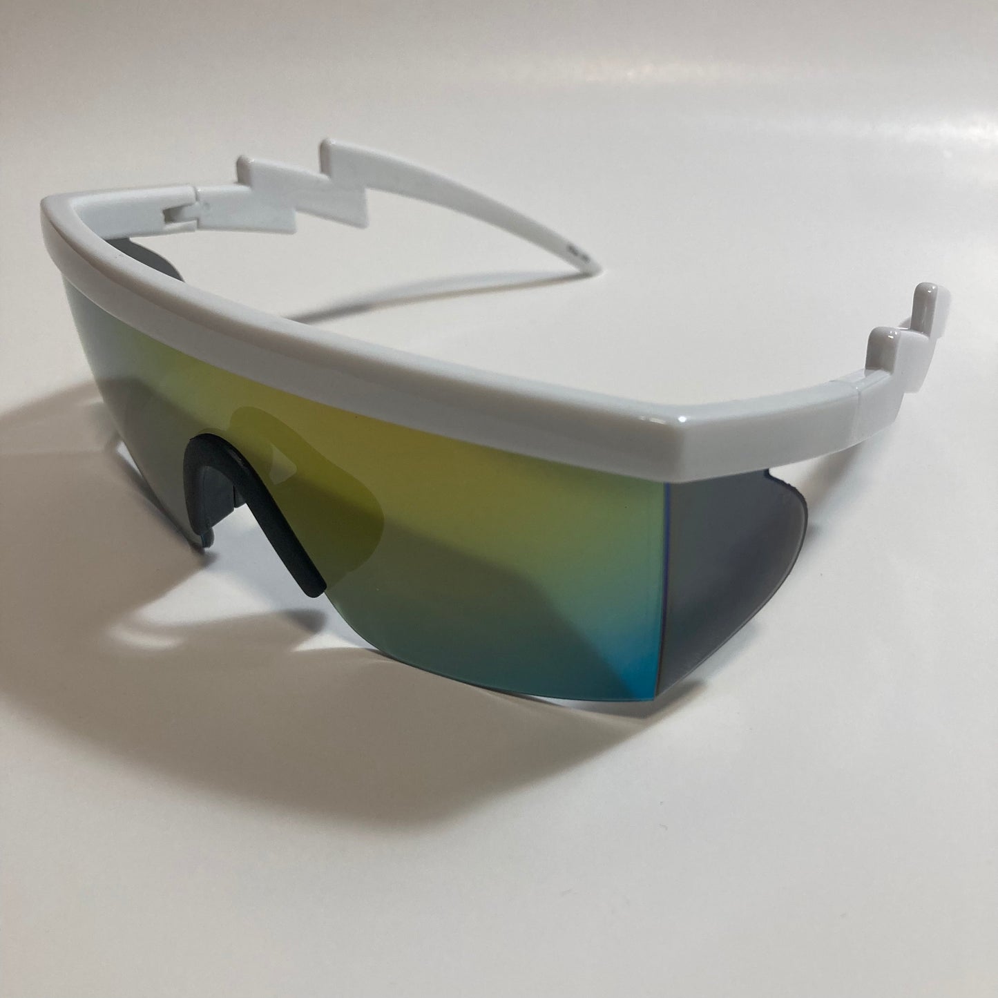 mens white and green mirrored sport sunglasses