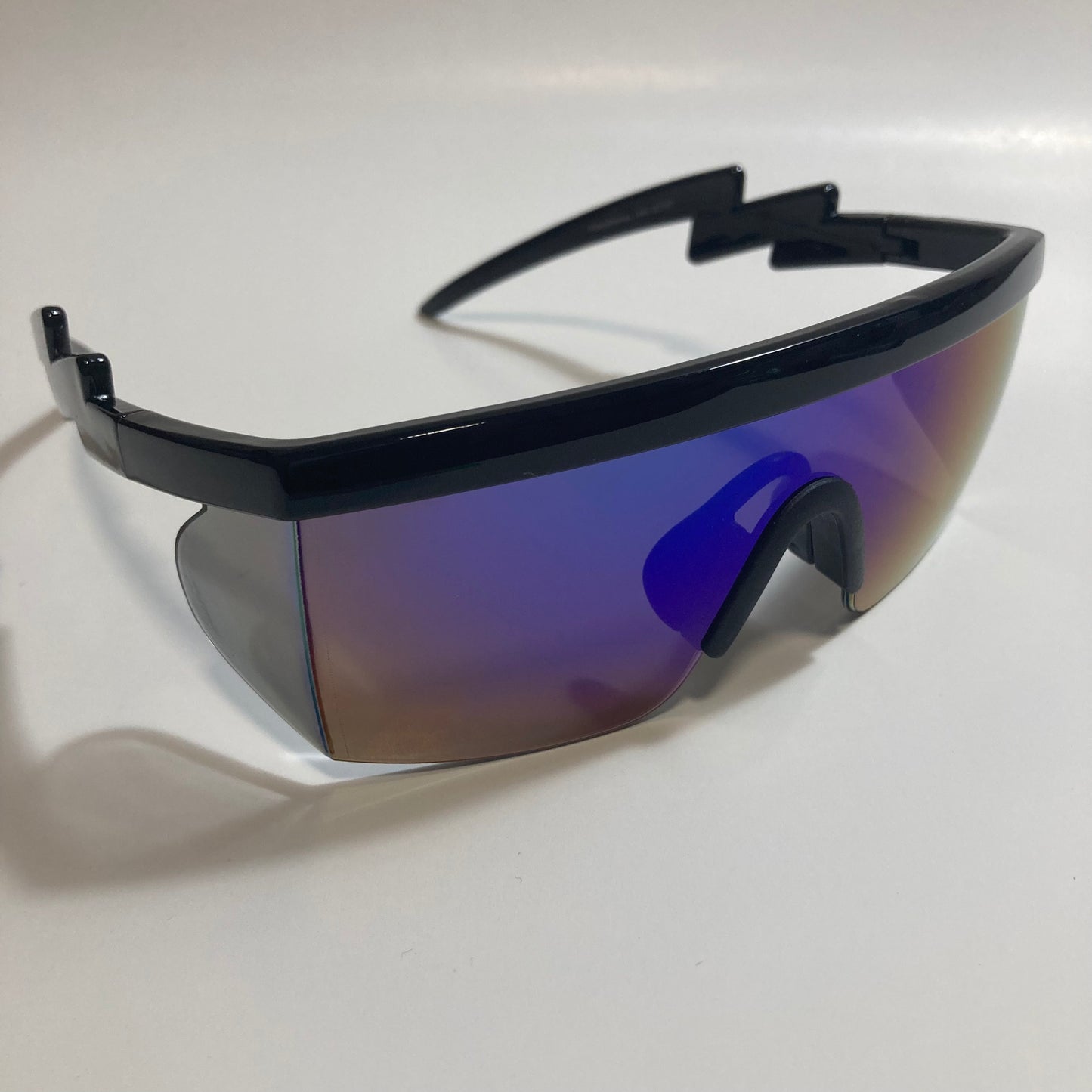 mens black and blue mirrored sport sunglasses