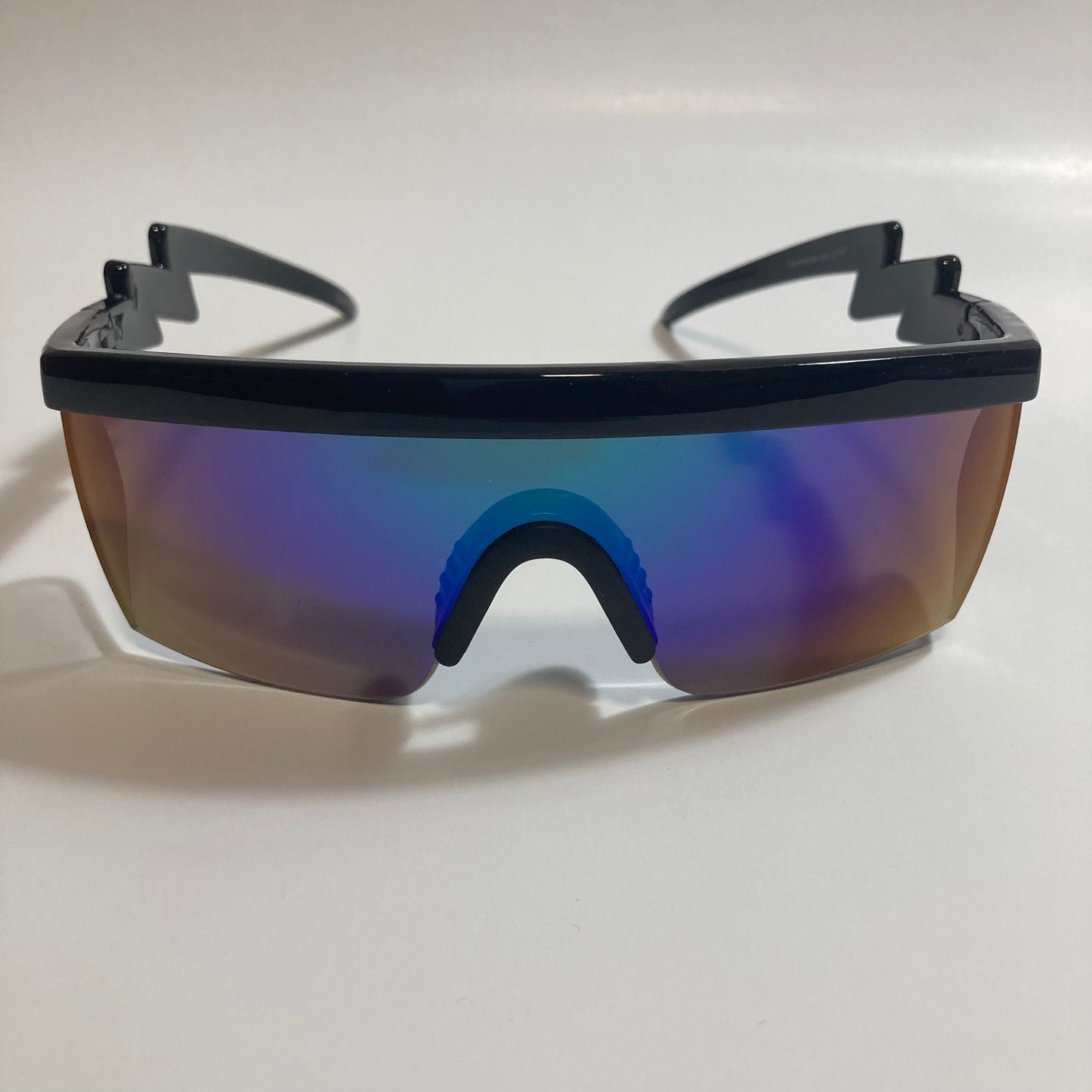 mens black and blue mirrored sport sunglasses