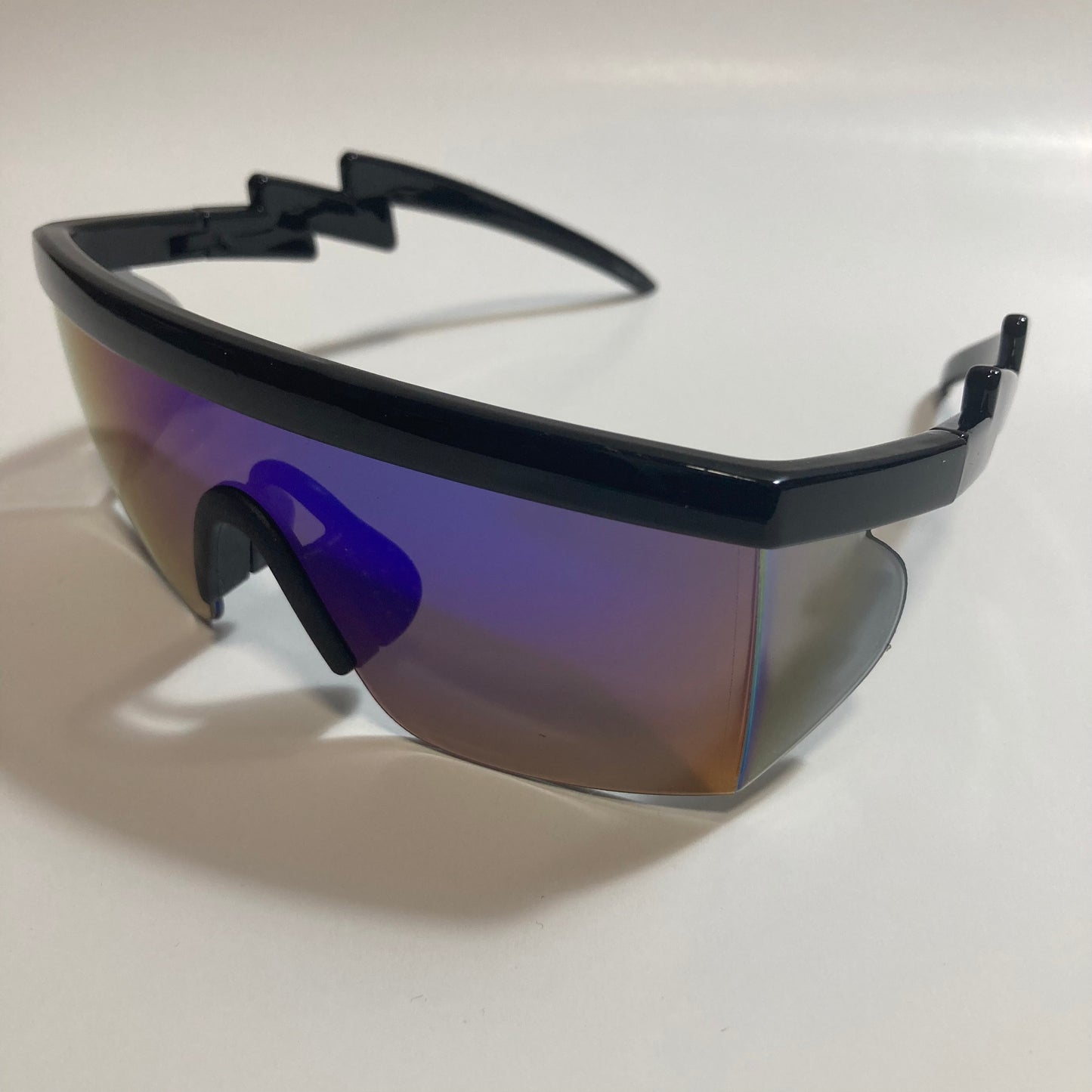 mens black and blue mirrored sport sunglasses