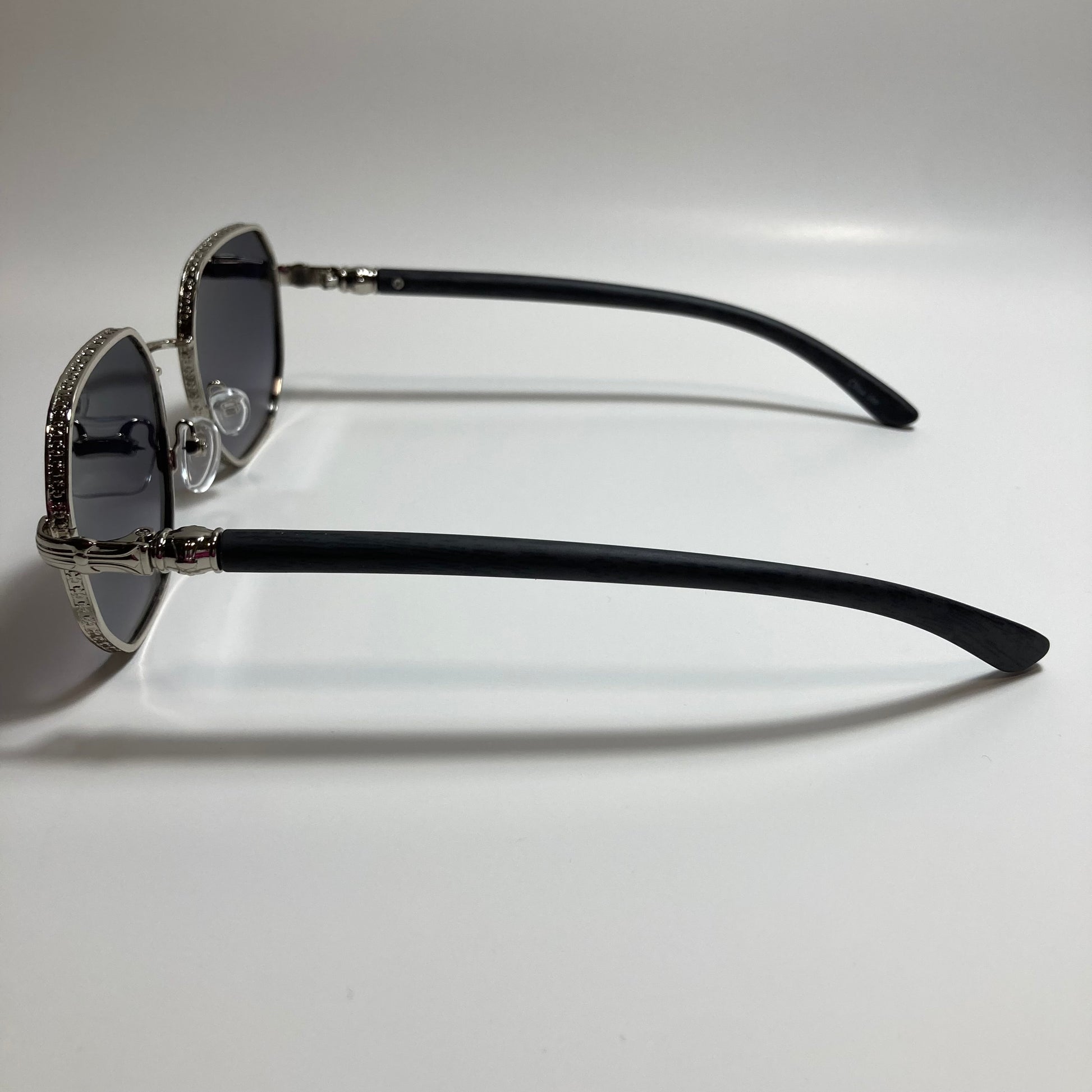 mens and womens silver and black square sunglasses