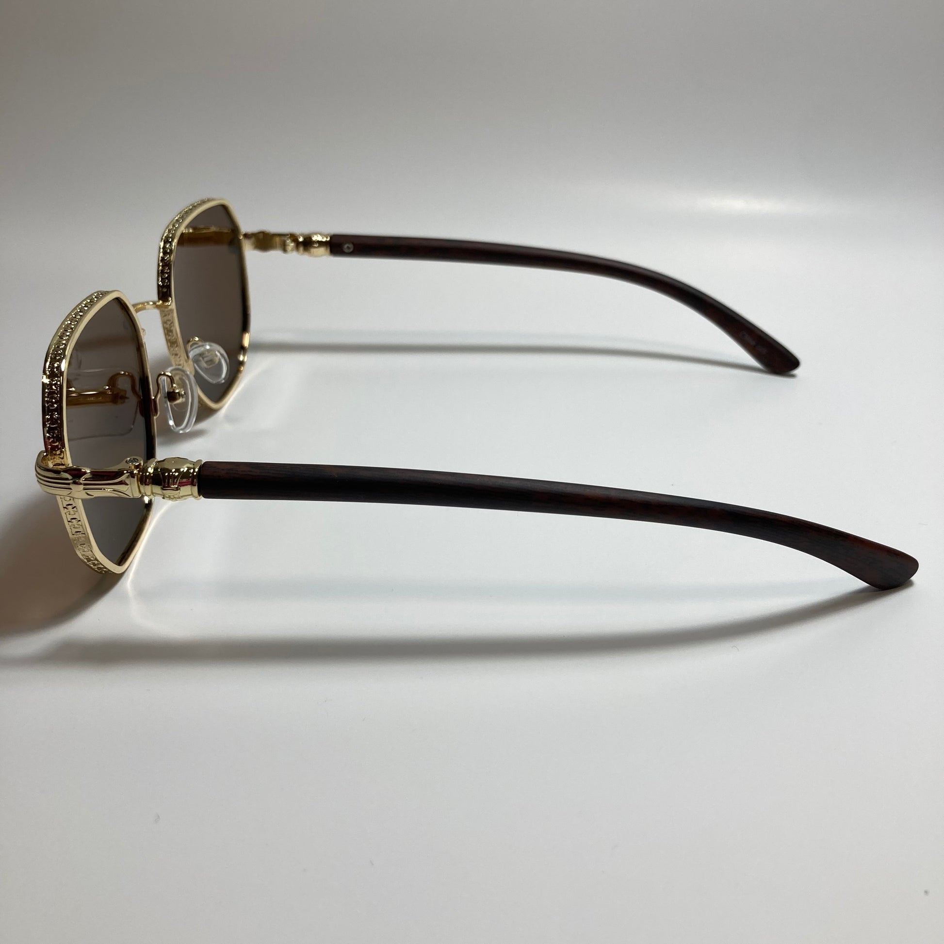 mens and womens gold and brown square sunglasses