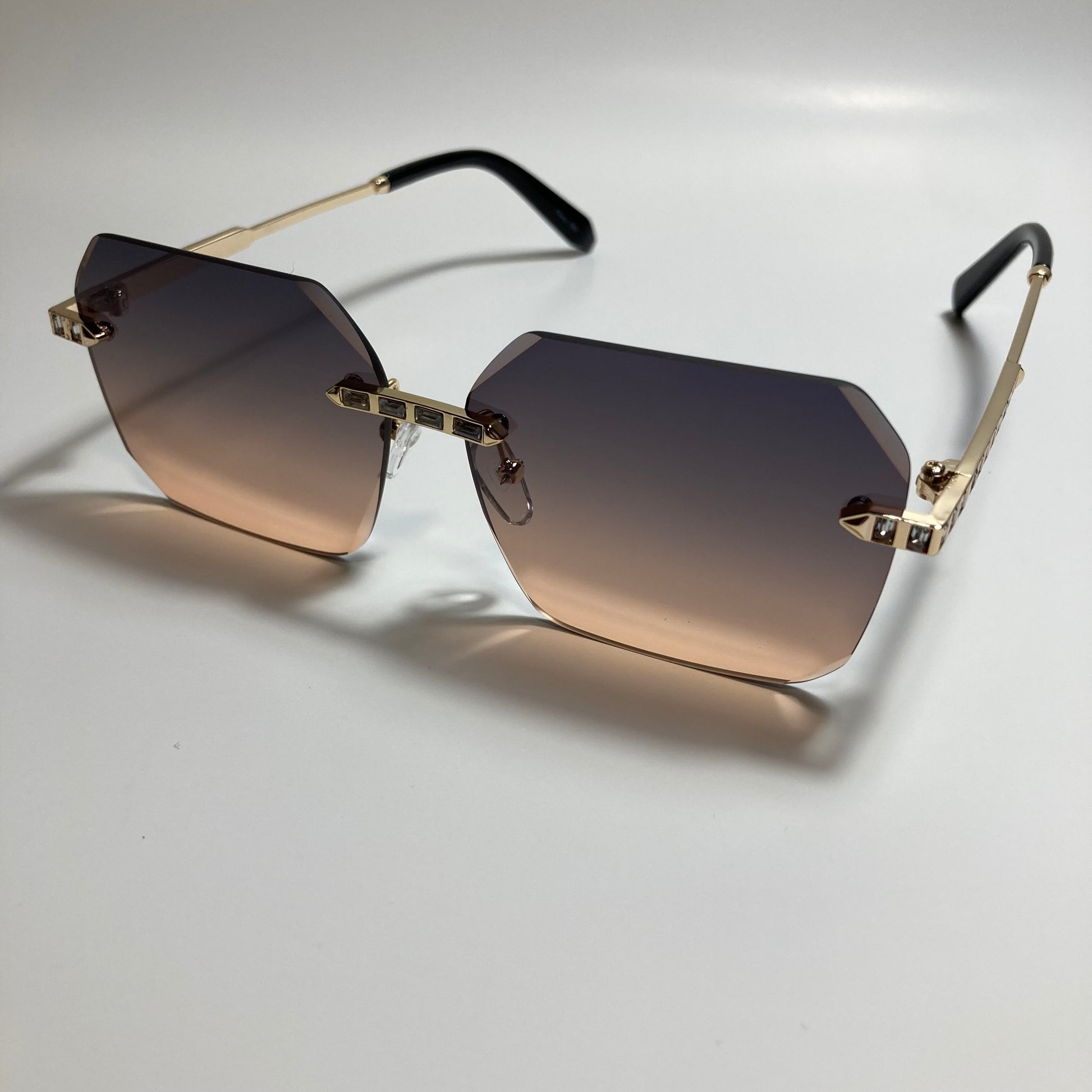 womens black orange and gold rimless square rhinestone sunglasses