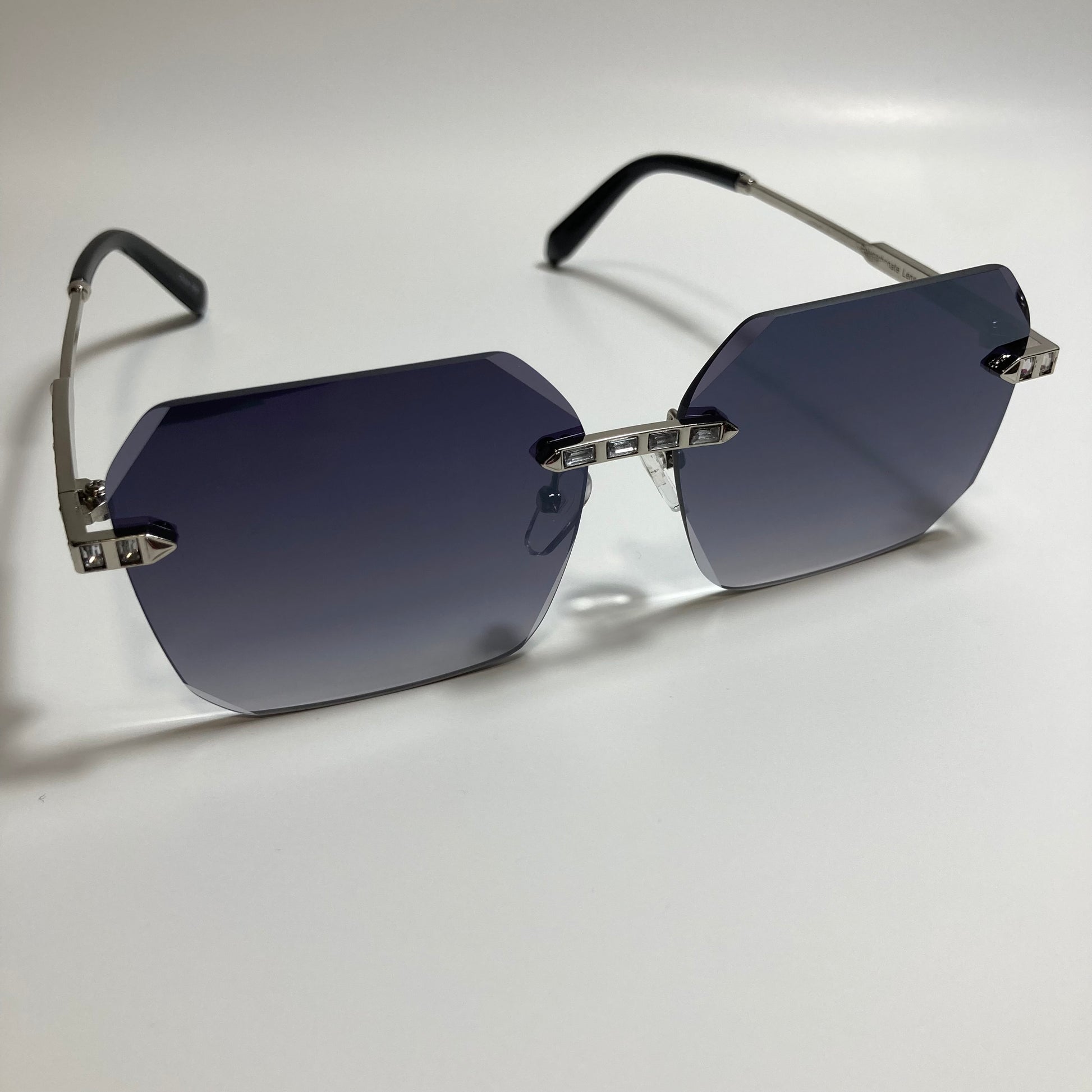 womens black and silver rimless square rhinestone sunglasses