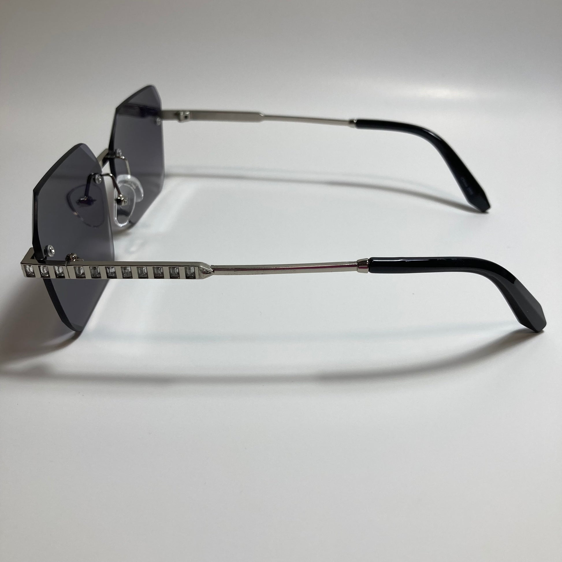 womens black and silver rimless square rhinestone sunglasses